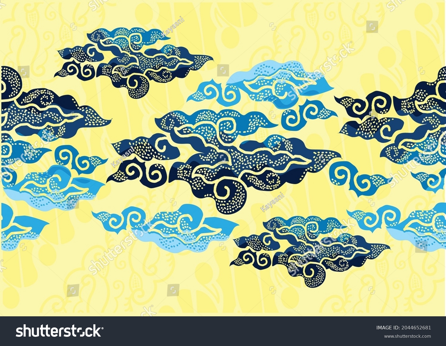 SVG of Motif Mega Mendung, batik motif typical of West Java Indonesia, curved line pattern with cloud objects, with developments and various artistic colors svg