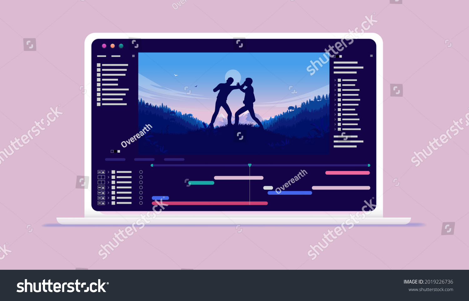 SVG of Motion design and visual effect software on computer screen - Film production and editing on laptop. Vector illustration. svg