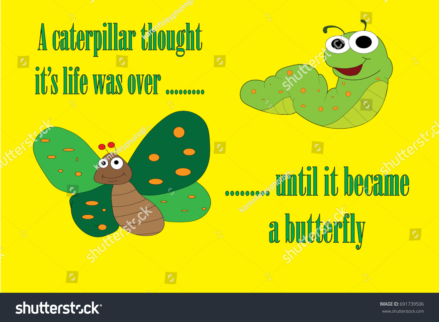 motivational quote caterpillar butterfly on yellow のベクター画像