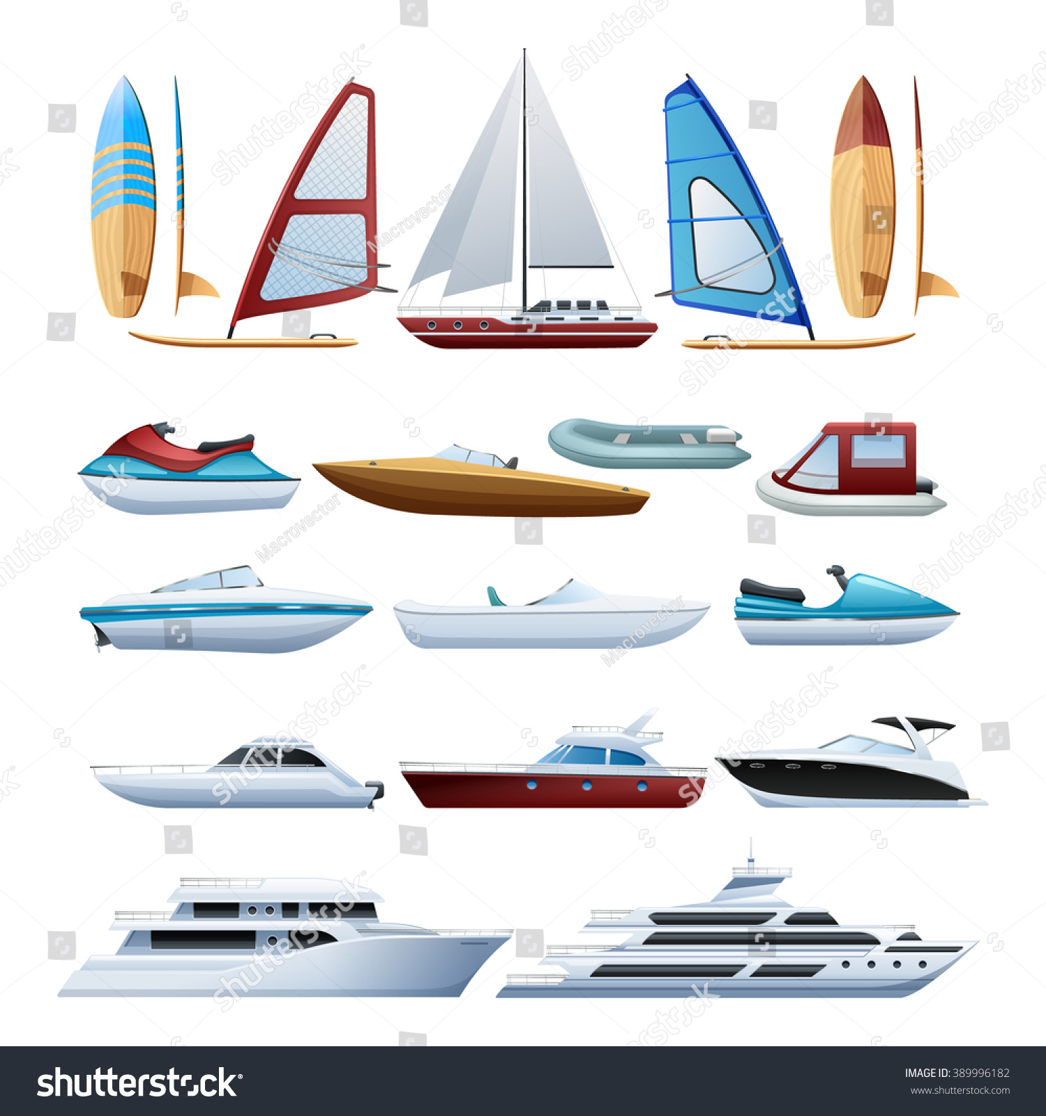 Motor Boats Catamaran Windsurfer Sailboat Various Stock ...