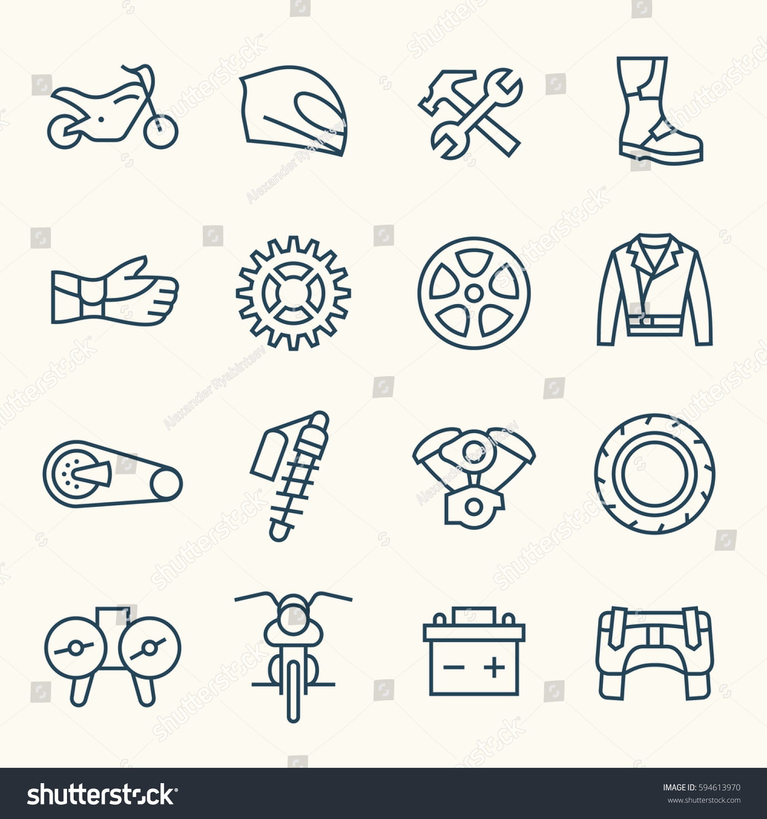 SVG of Motorcycle accessories line icon set svg