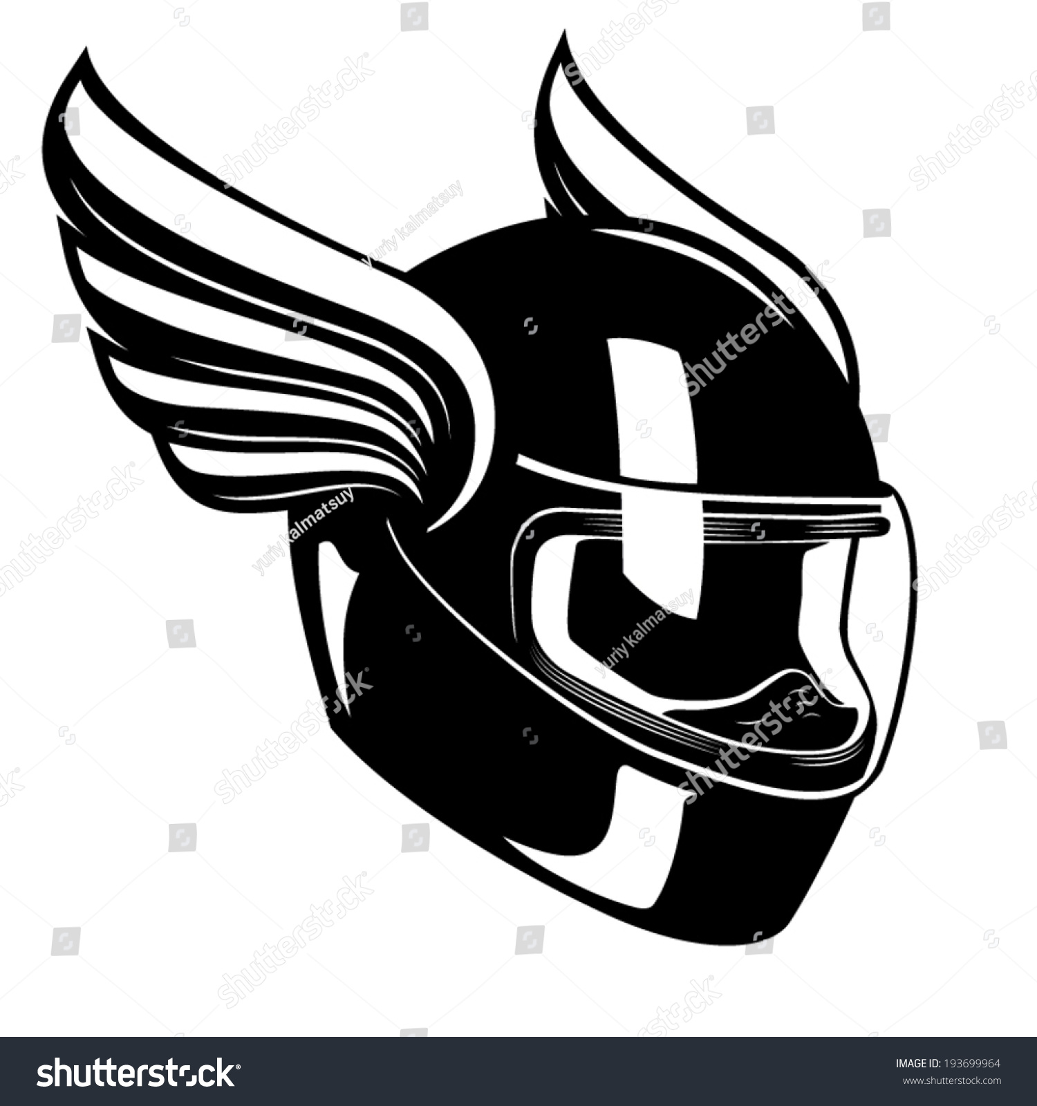Motorcycle Helmet Wings Black White Stock Vector (Royalty Free) 193699964