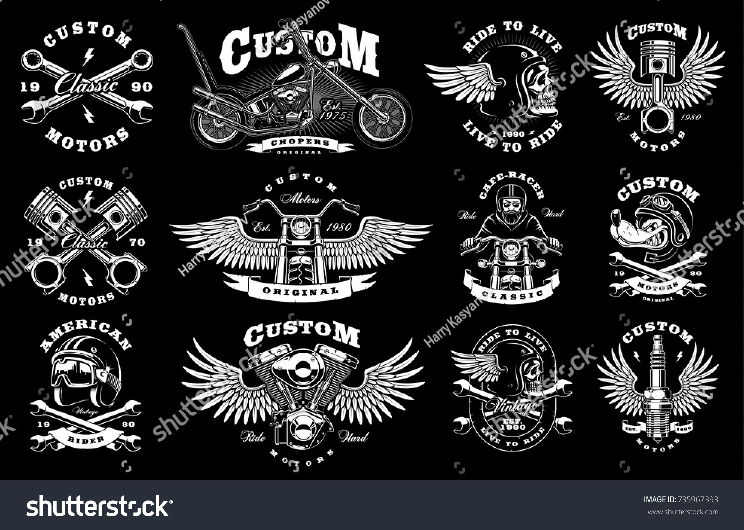 Motorcycle Vector Set Vintage Custom Logos Stock Vector (Royalty Free ...