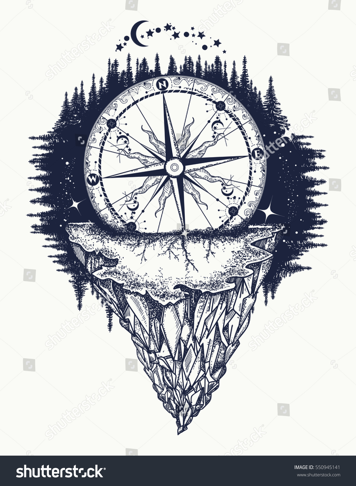 Mountain Antique Compass Wind Rose Tattoo Stock Vector ...