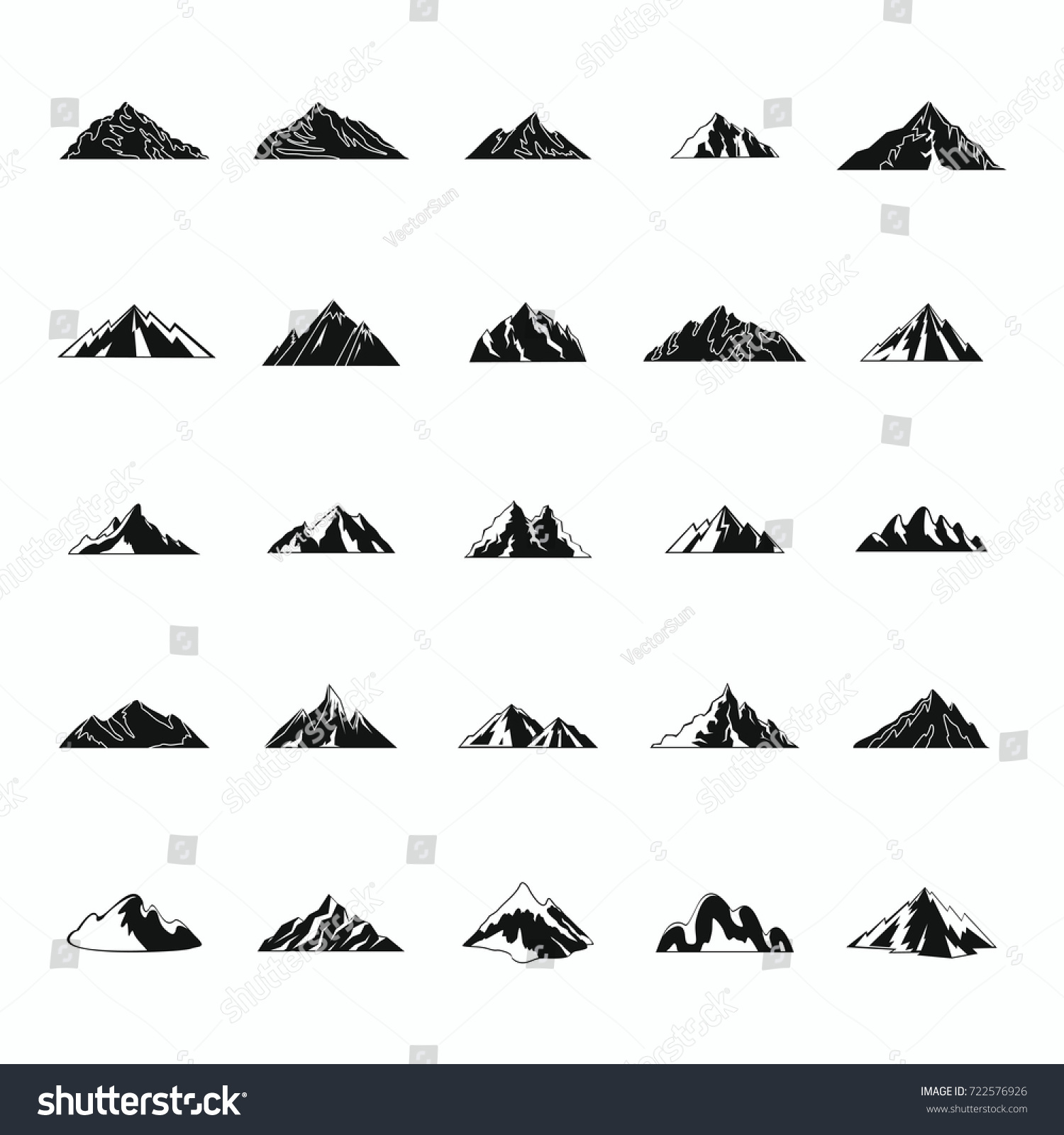 Mountain Black Silhouette Icons Set Vector Stock Vector 722576926 ...