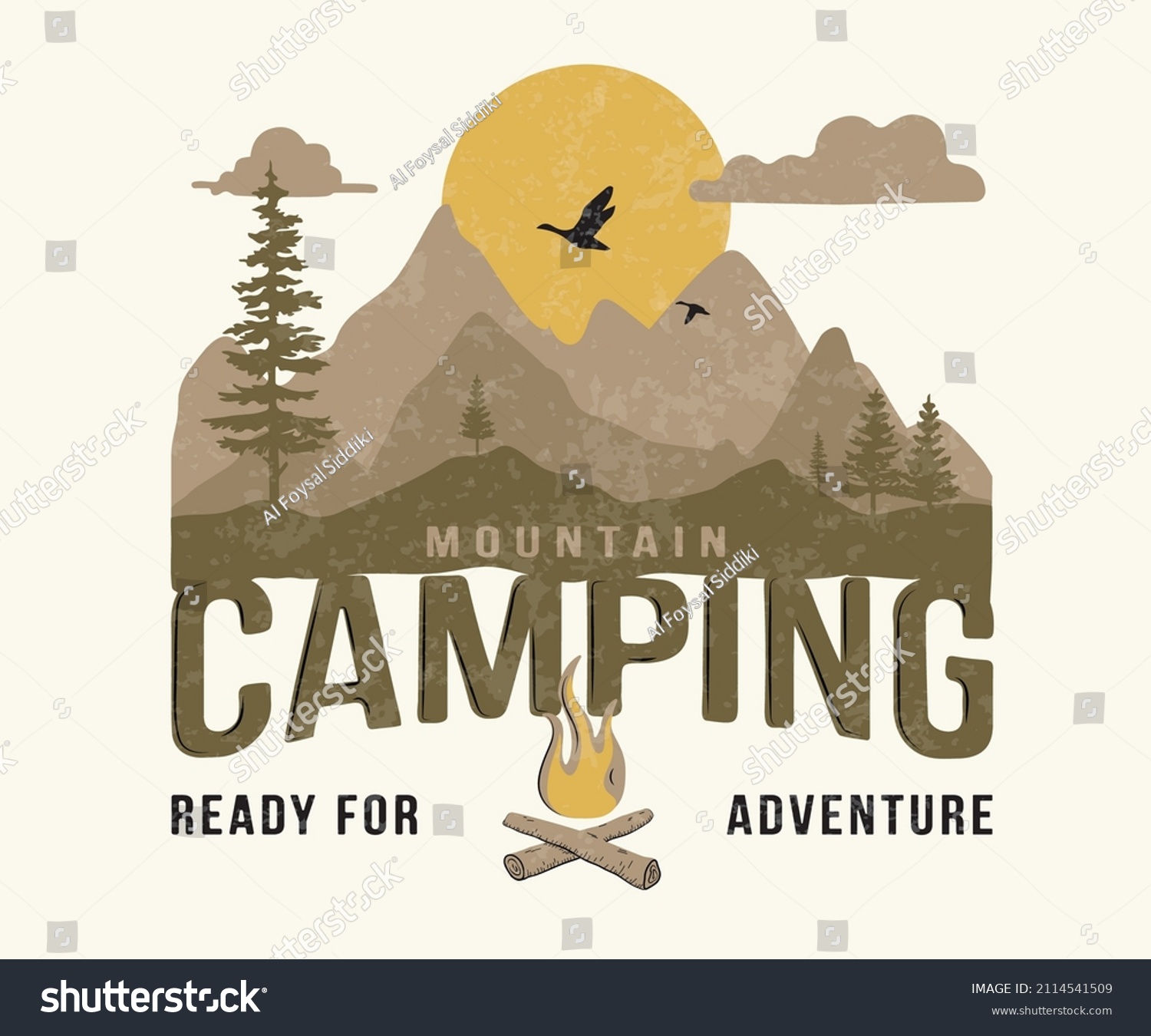 Mountain Campfire Adventure Vector Artwork Illustration Stock Vector ...