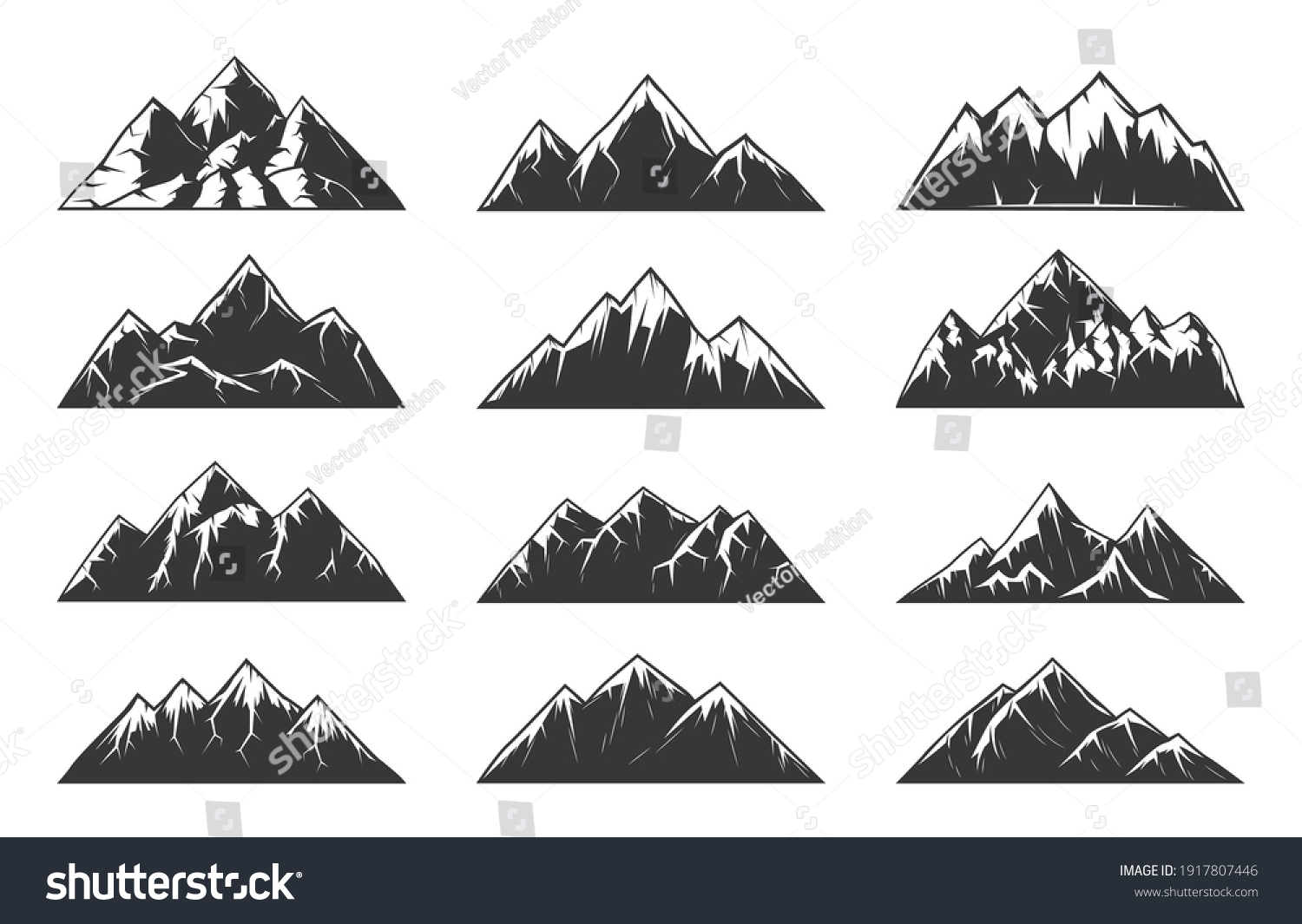 Mountain Chain Snowy Peaks Rocky Hills Stock Vector (Royalty Free ...