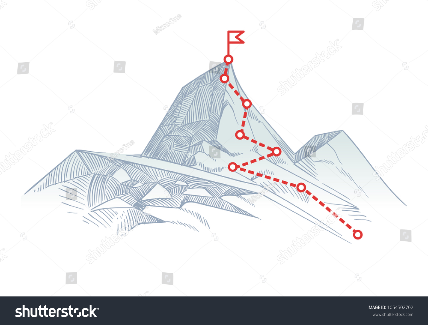 SVG of Mountain climbing route to peak. Business journey path in progress to success vector concept. Mountain peak, climbing route to top rock illustration svg