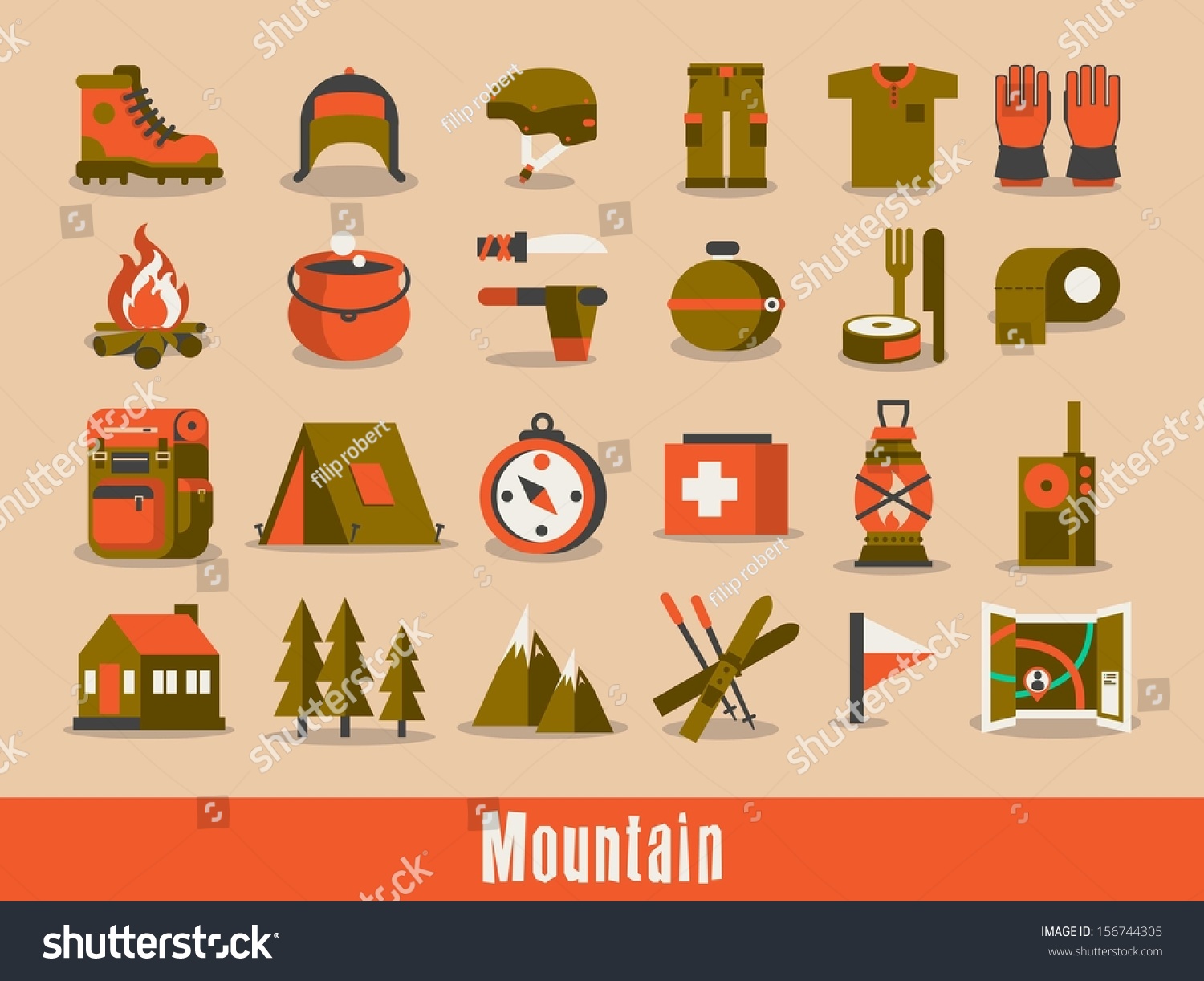 Mountain Hiking Vector Set Stock Vector (Royalty Free) 156744305 - Shutterstock