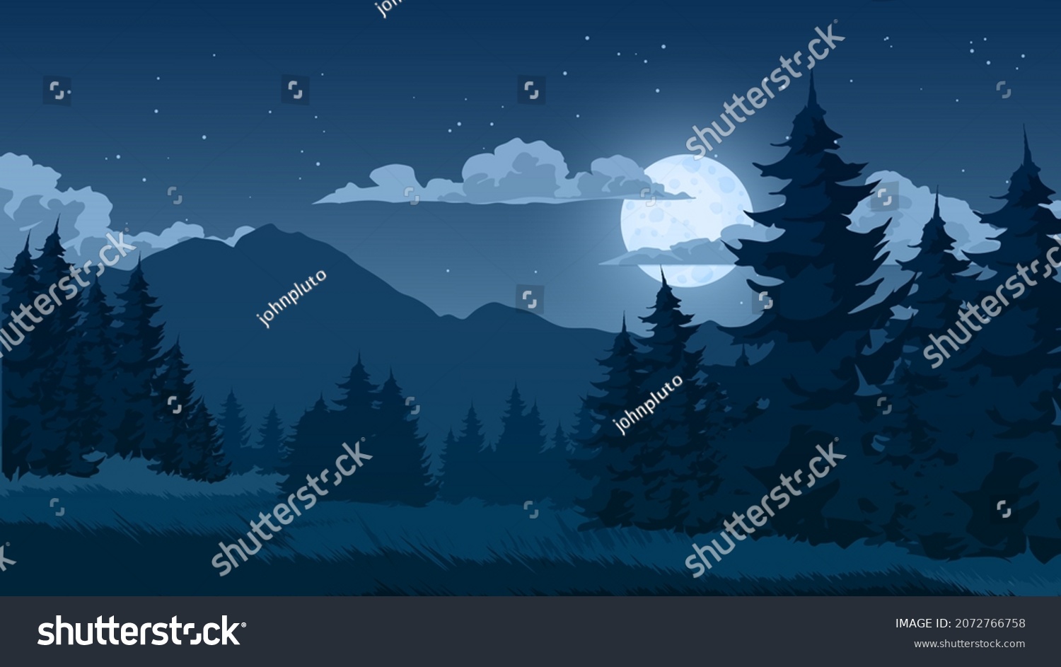 Mountain Landscape Night Full Moon Clouds Stock Vector Royalty Free Shutterstock