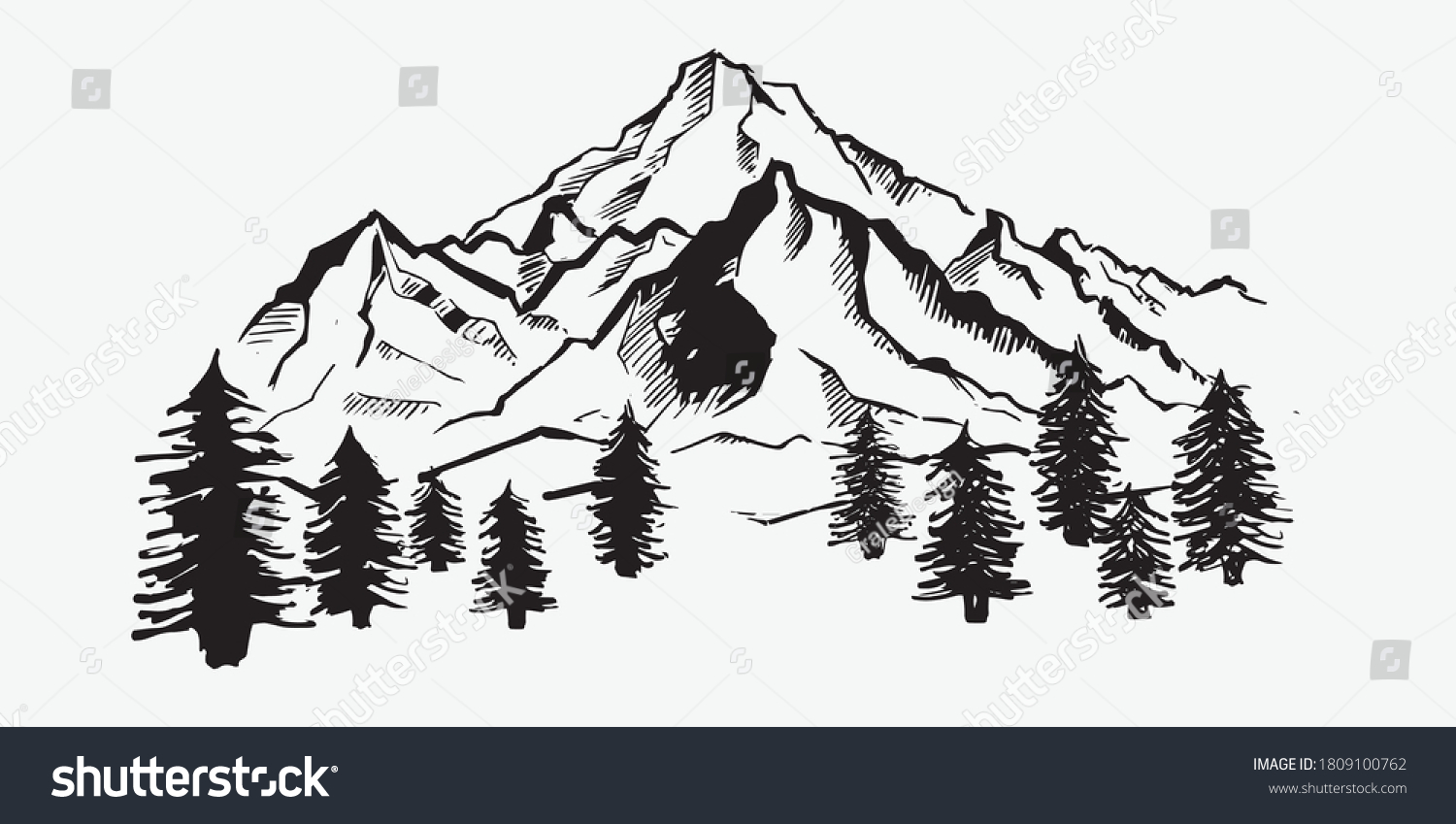 Mountain Landscape Hand Drawn Illustration Stock Vector (Royalty Free ...