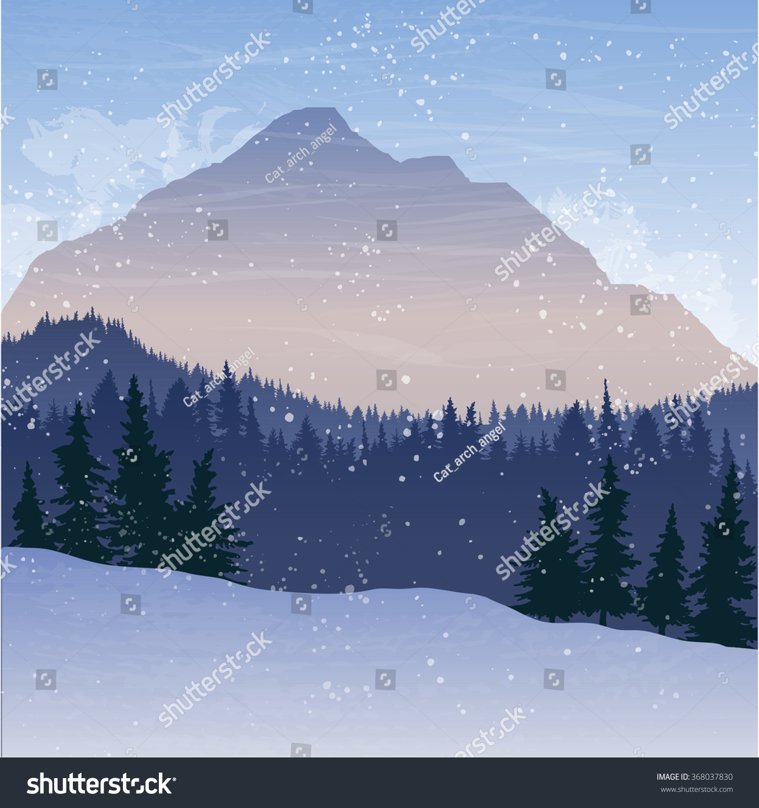 Mountain Landscape Fir Trees Snow Forest Stock Vector (Royalty Free ...