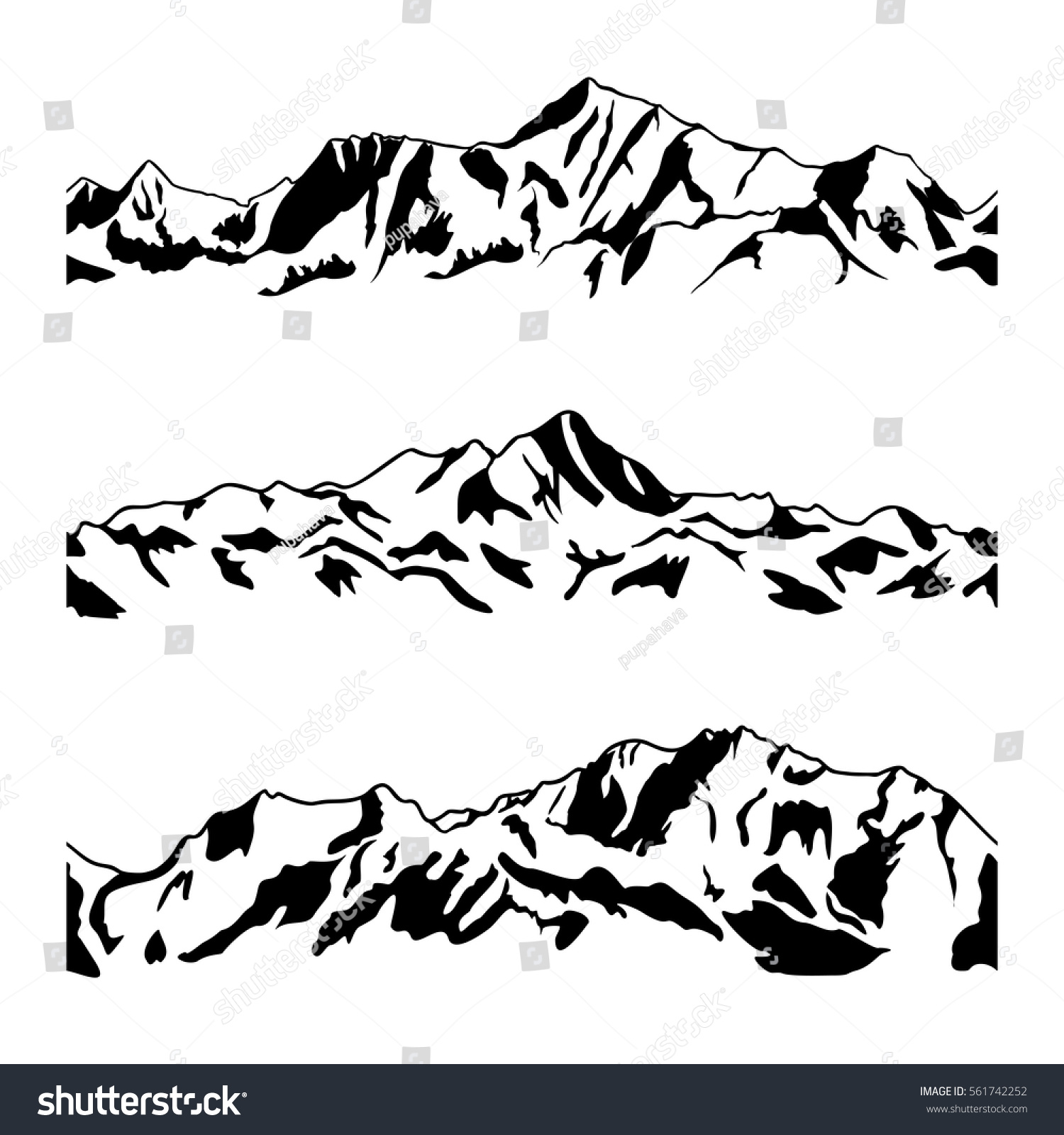 Mountain Range Drawing Set Mountain Seamless Stock Vector 561742252 ...