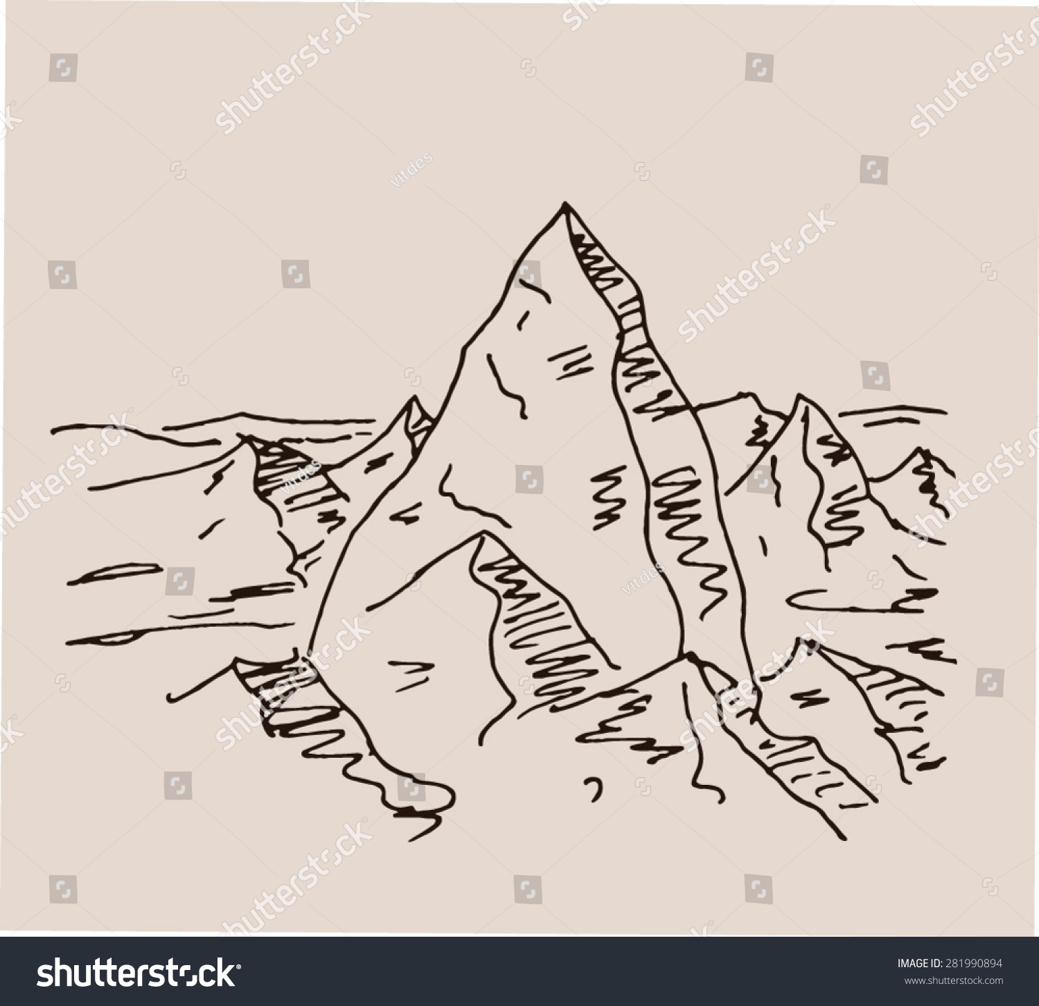 Mountain Scenery Sketch Hand Drawing Ancient Stock Vector 281990894 ...