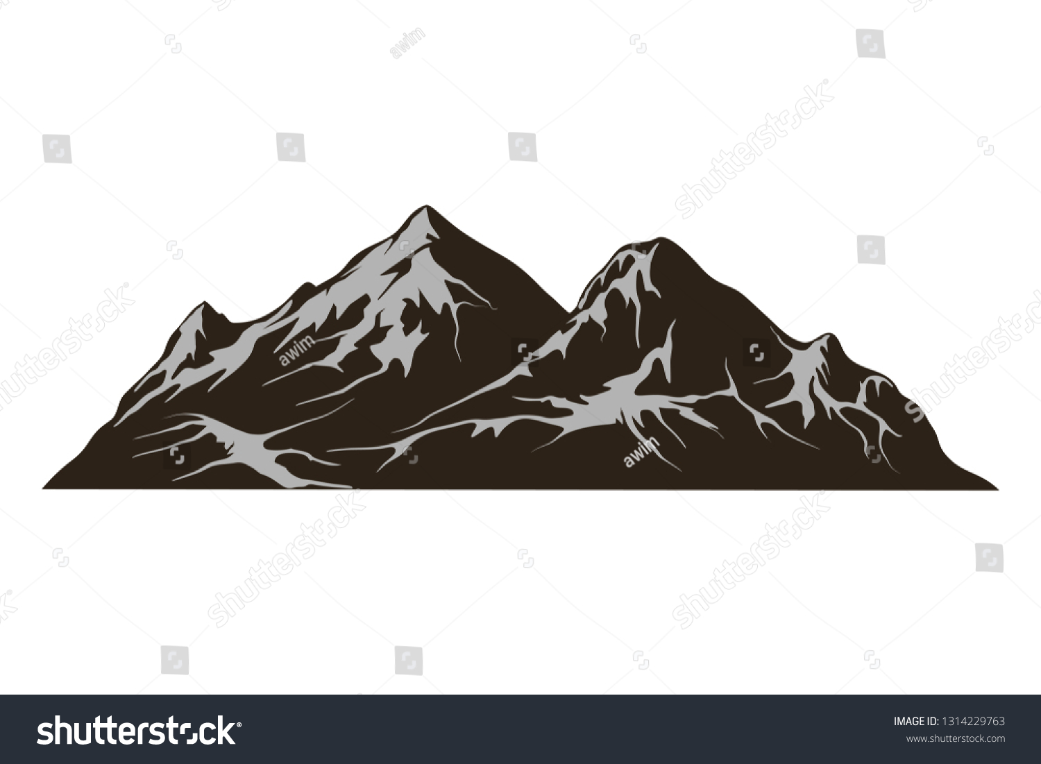 山のベクター画像 白黒の岩山イラスト のベクター画像素材 ロイヤリティフリー