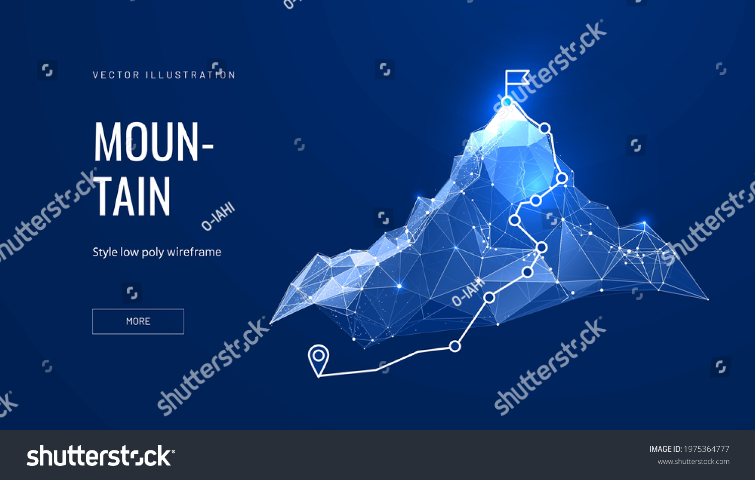 SVG of Mountain with a path to the top in digital futuristic style on a blue background. Vector illustration of success achievement concept. svg