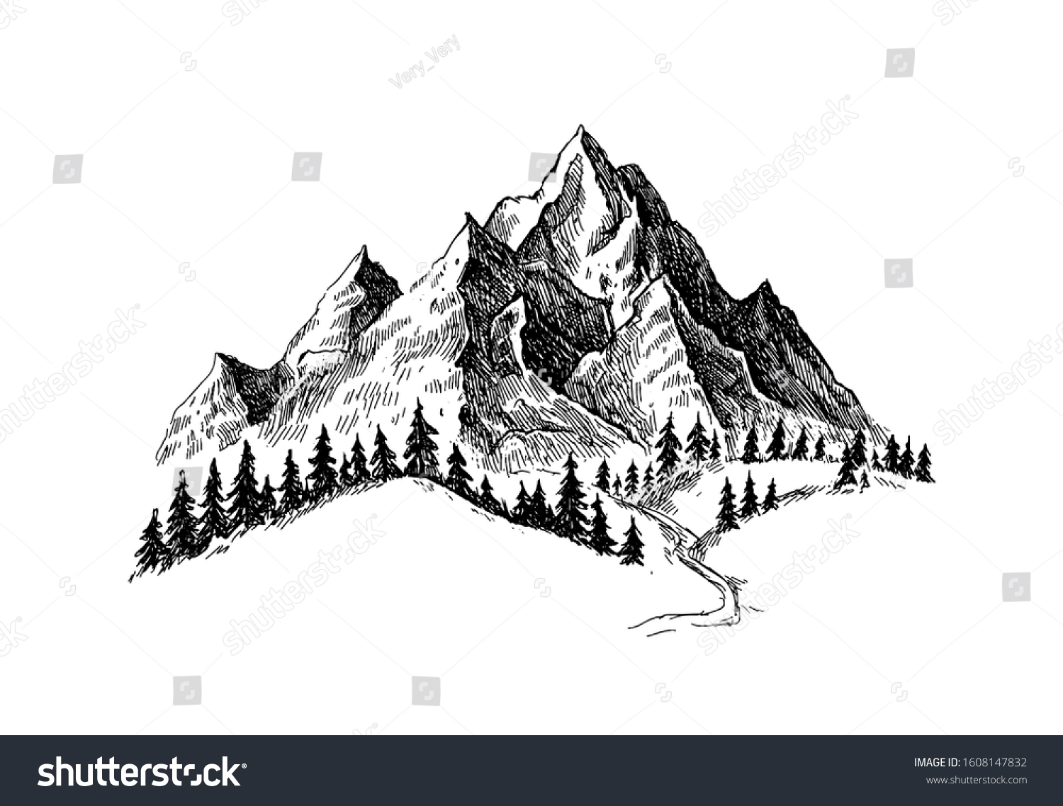 Mountain Pine Trees Landscape Black On Stock Vector (Royalty Free ...