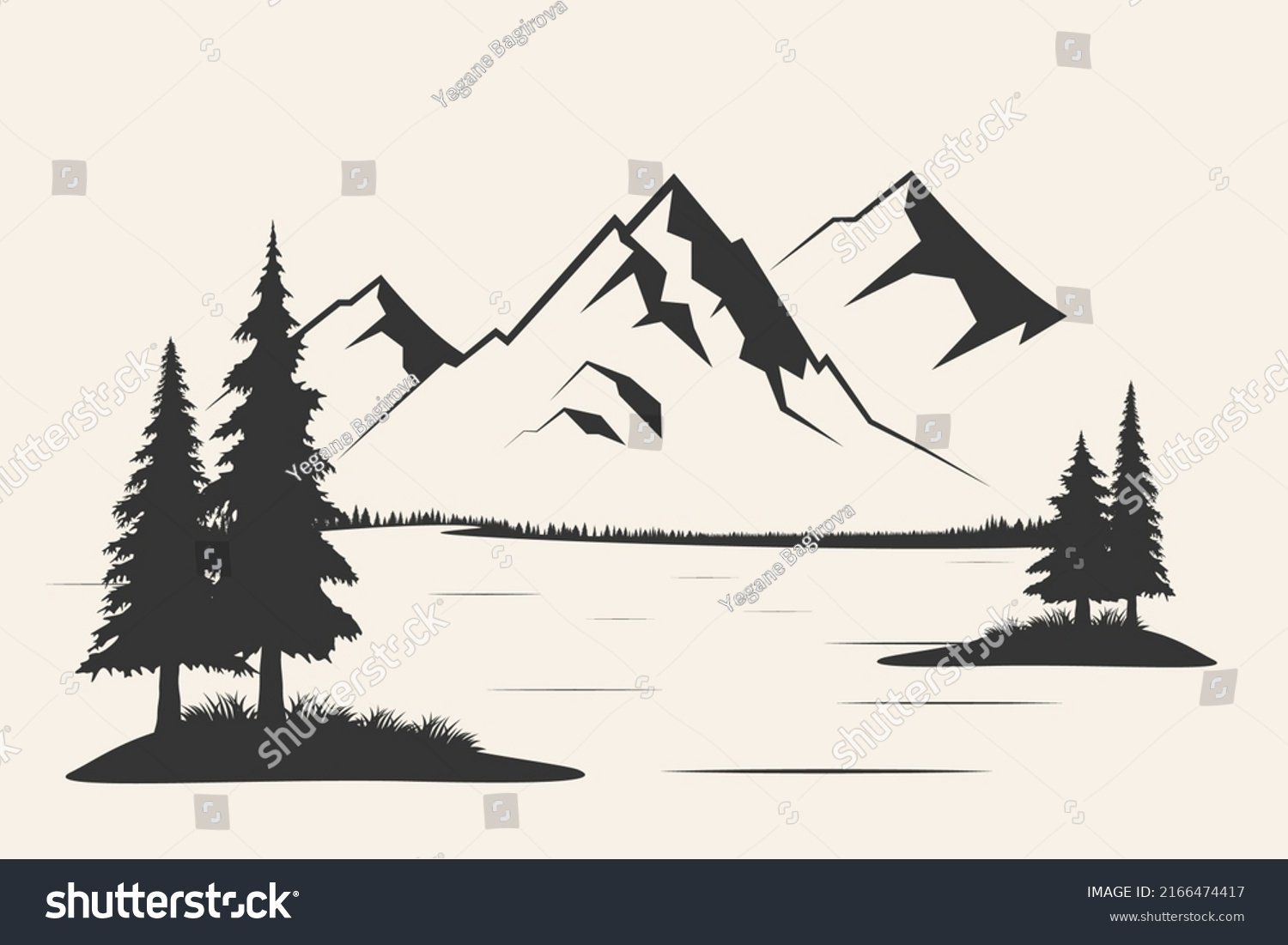 Mountain Pine Trees Landscape Black On Stock Vector (Royalty Free ...