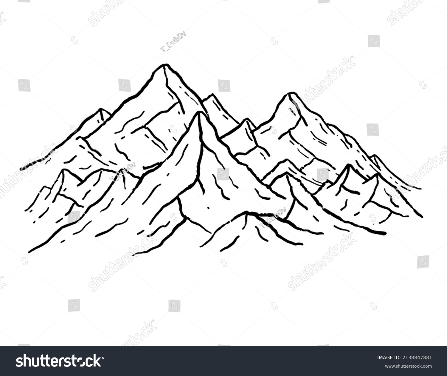 Mountains Engraving Style Nature Landscape Highlands Stock Vector ...