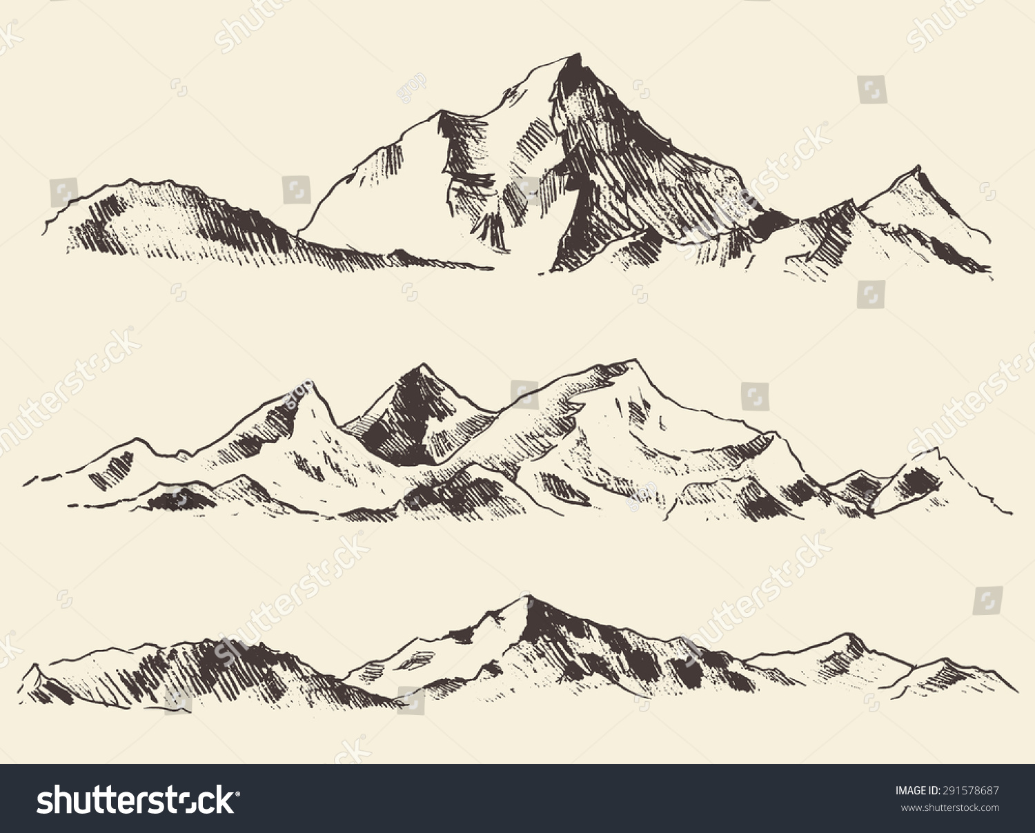 Mountains Sketch Engraving Style Hand Drawn Stock Vector 291578687 ...