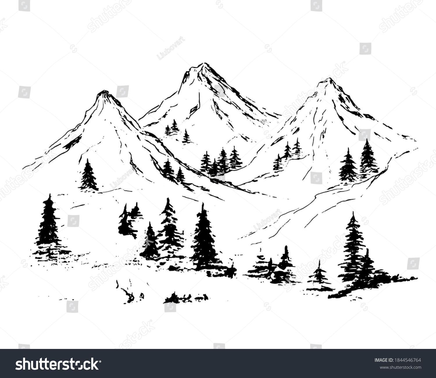 Mountains Pine Trees Black Landscape On Stock Vector (Royalty Free ...