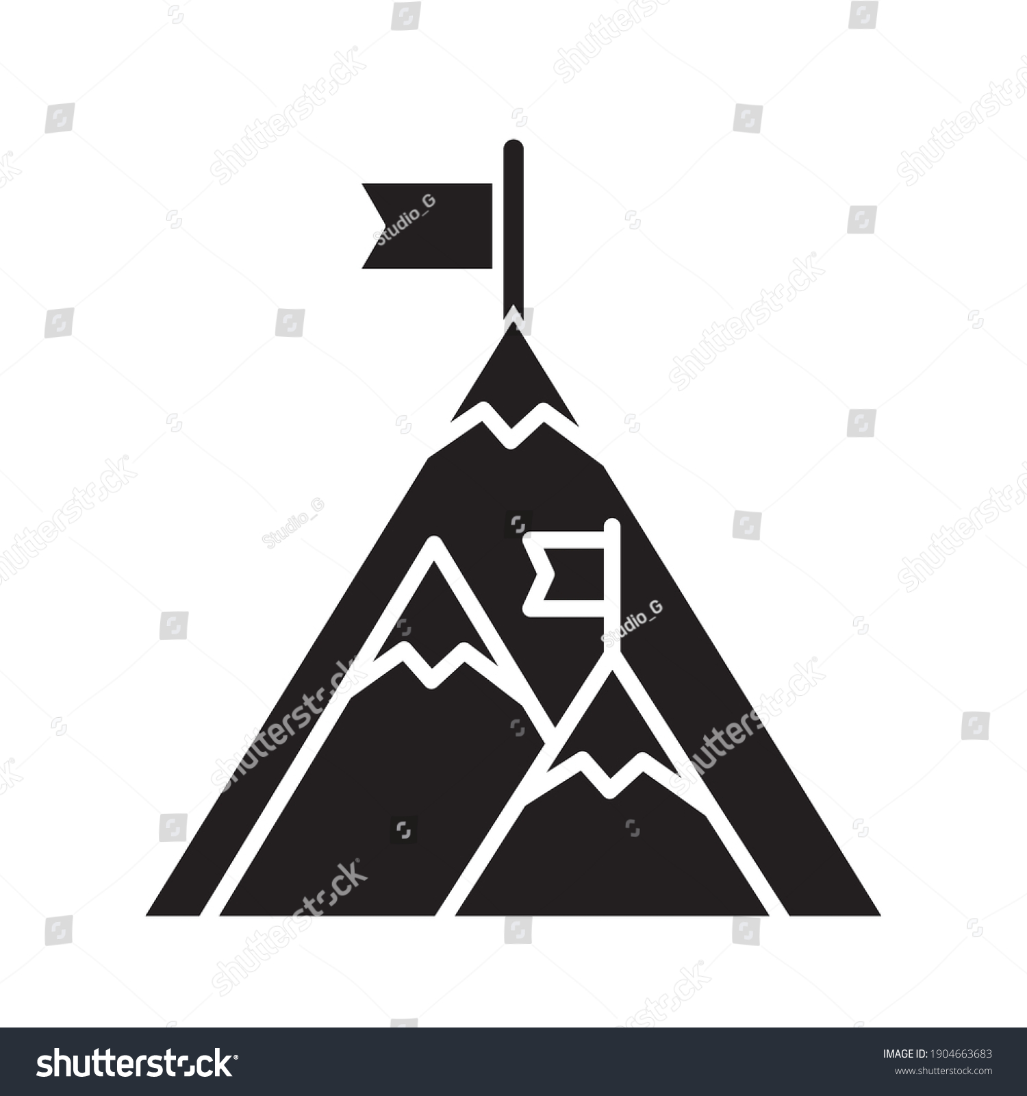 Mountains Success Flags Silhouettes Style Icon Stock Vector (Royalty ...