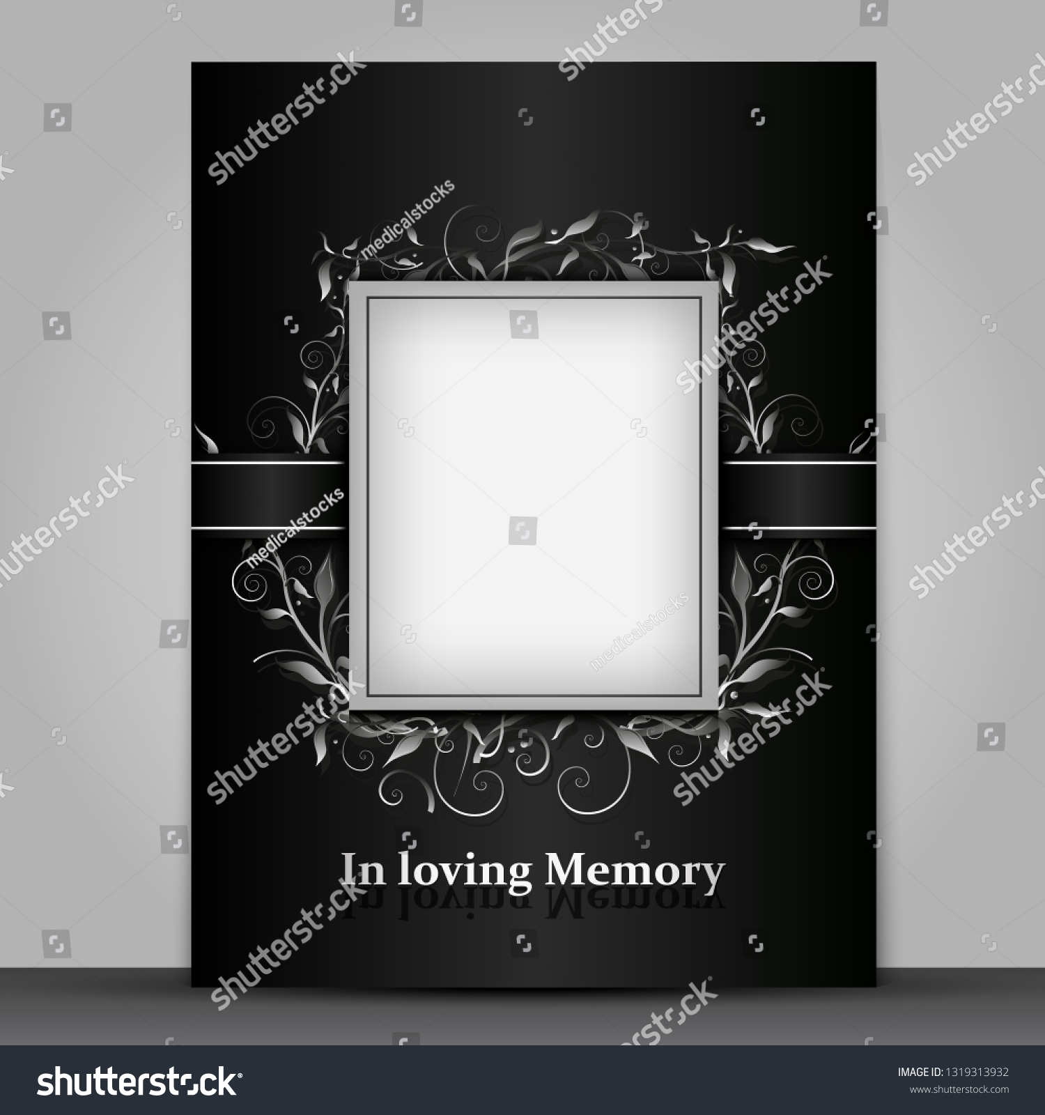 SVG of Mourning card standard size with photo frame isolated on grey background  svg