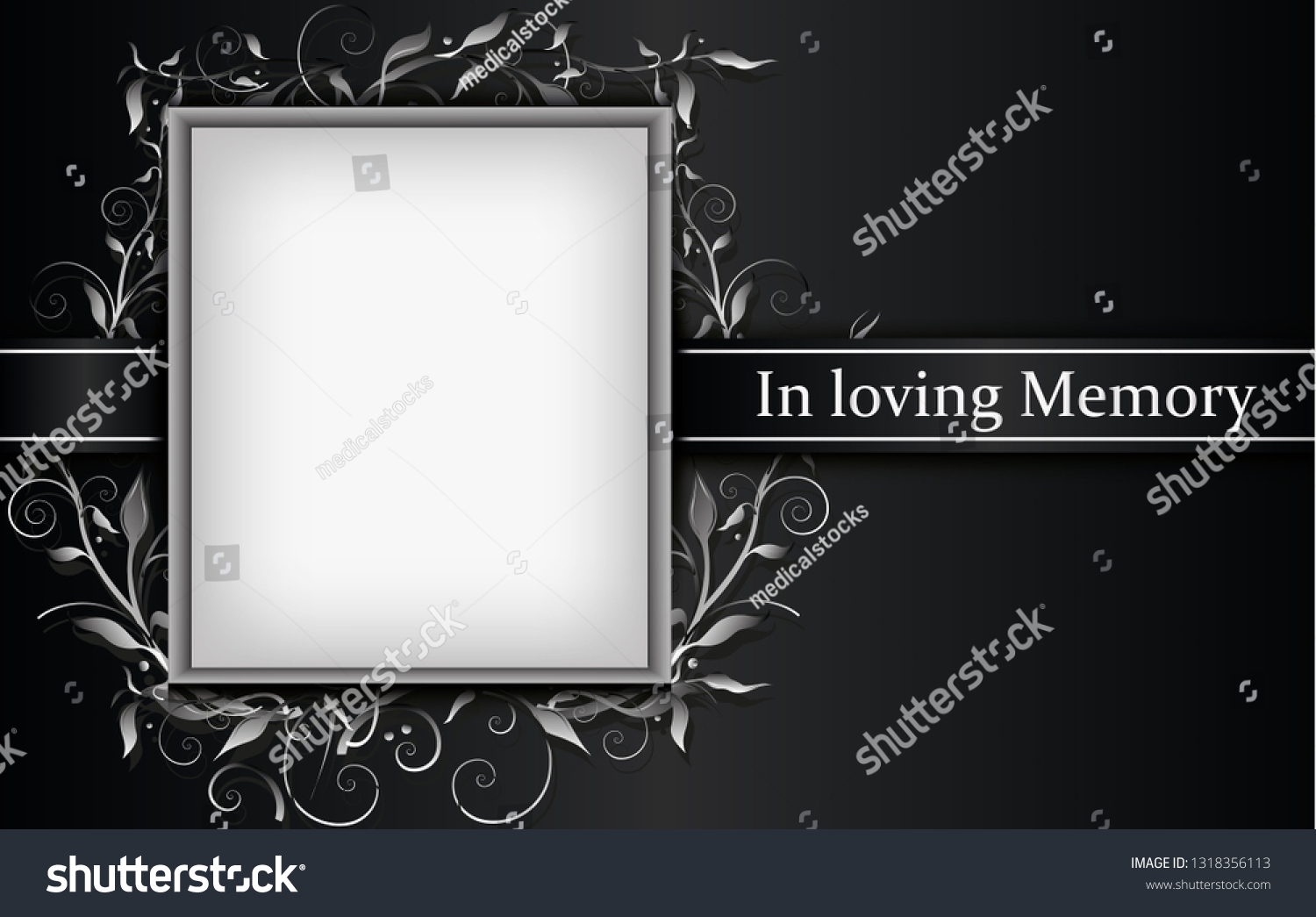 SVG of Mourning card with photo frame and 3d floral effect  svg