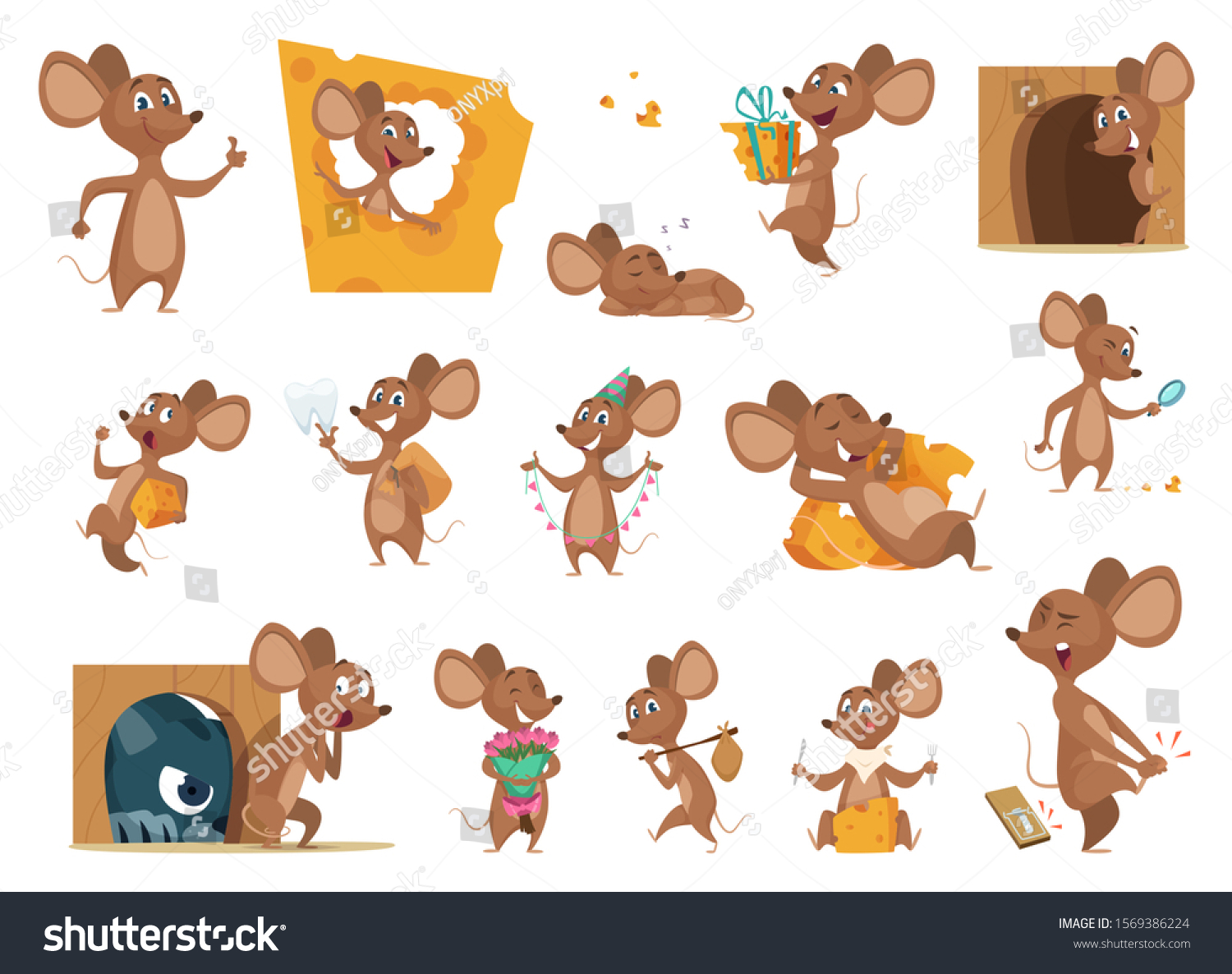 Mouse Cartoon Small Mice Action Poses Stock Vector (Royalty Free