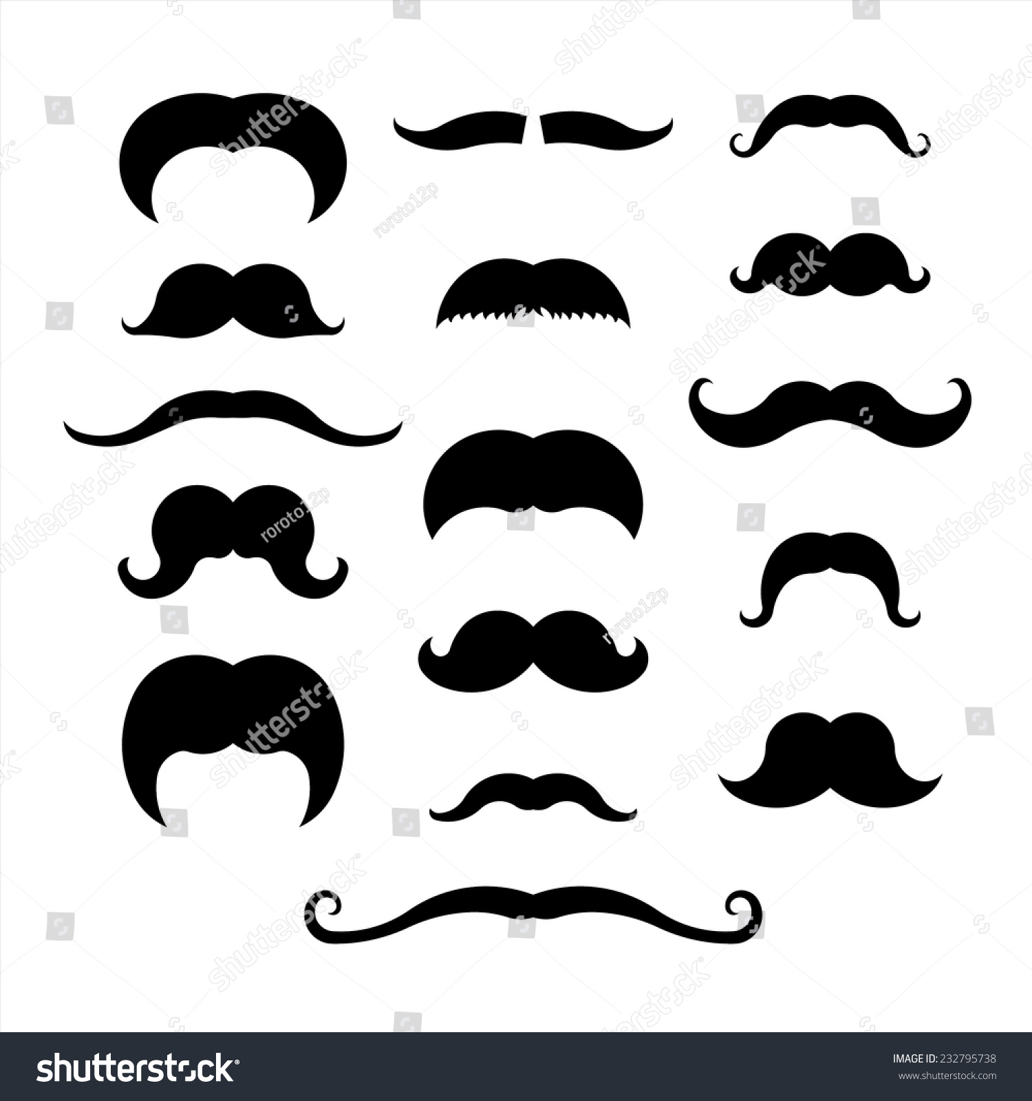 Moustache Icons Set Isolated On White Background Stock Vector
