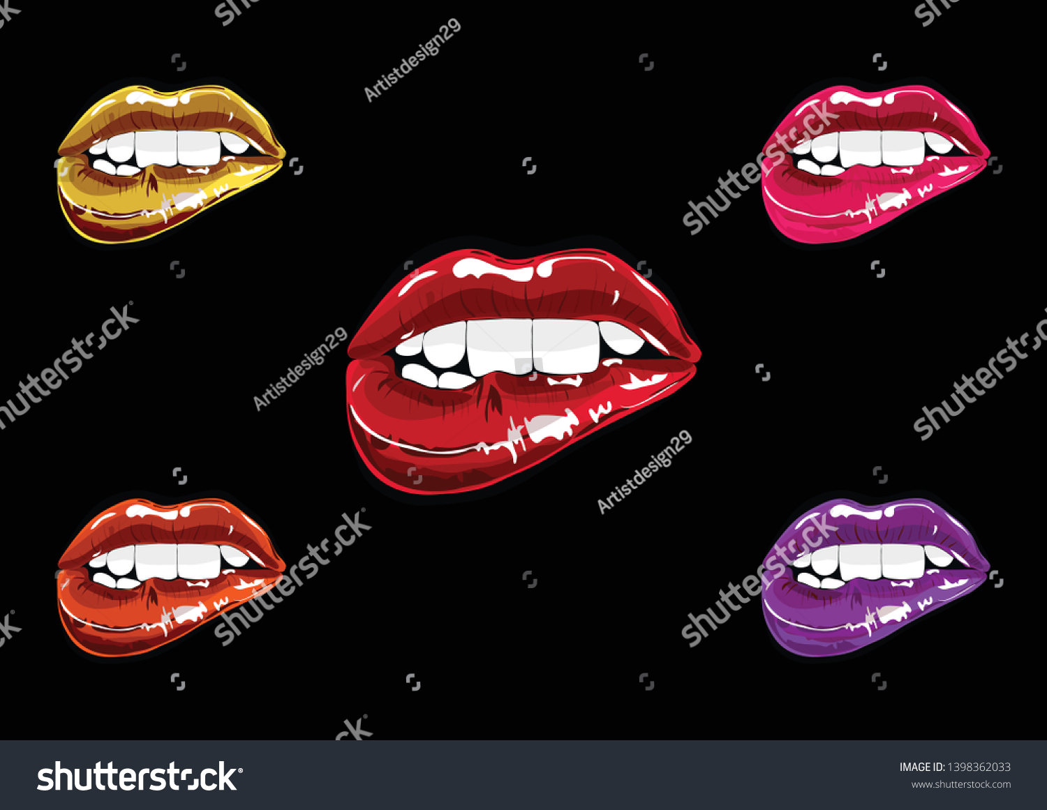 Mouth Set Pop Art Lips Patch Stock Vector Royalty Free