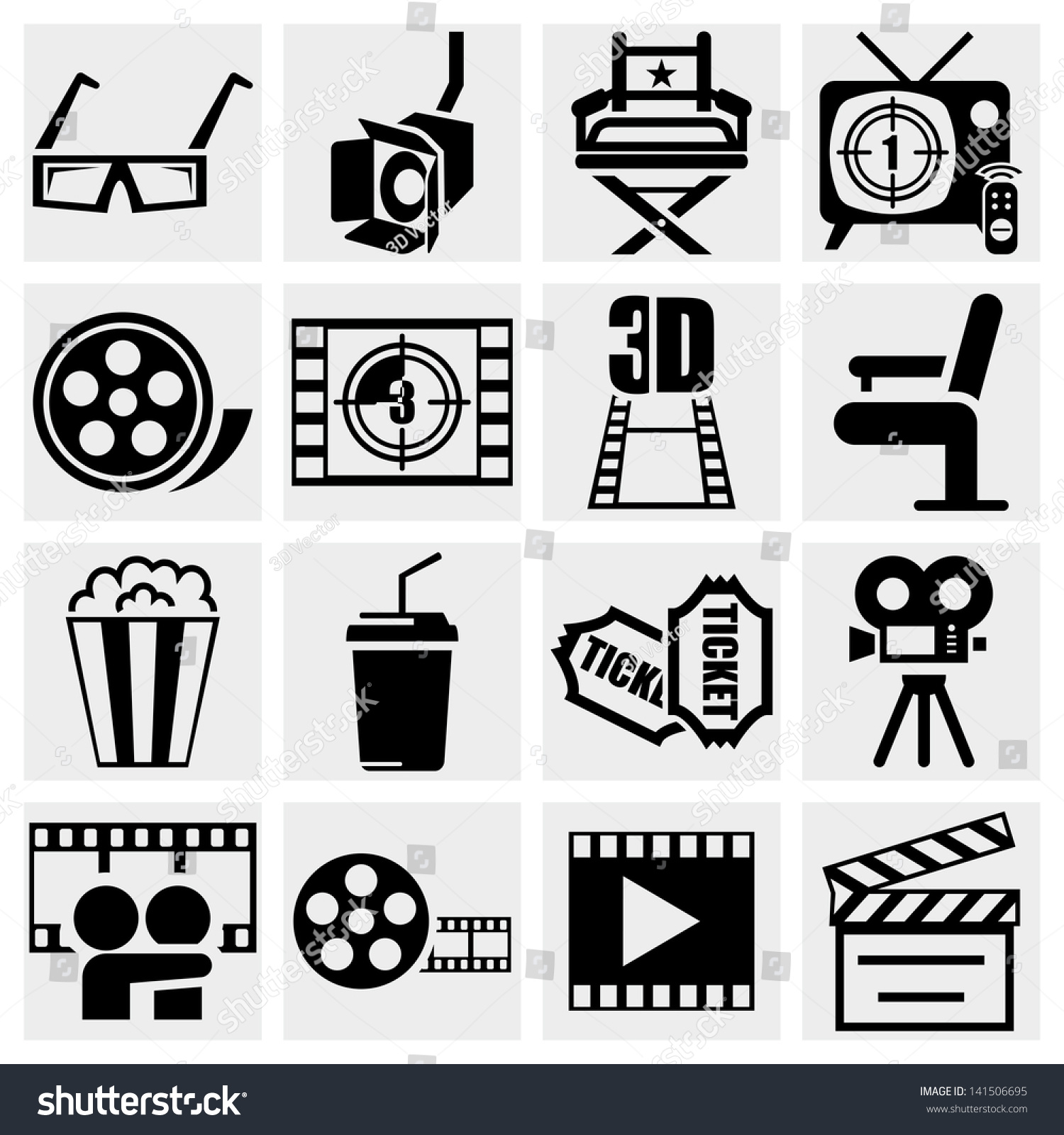 Movie Vector Icon Set On Gray - 141506695 : Shutterstock