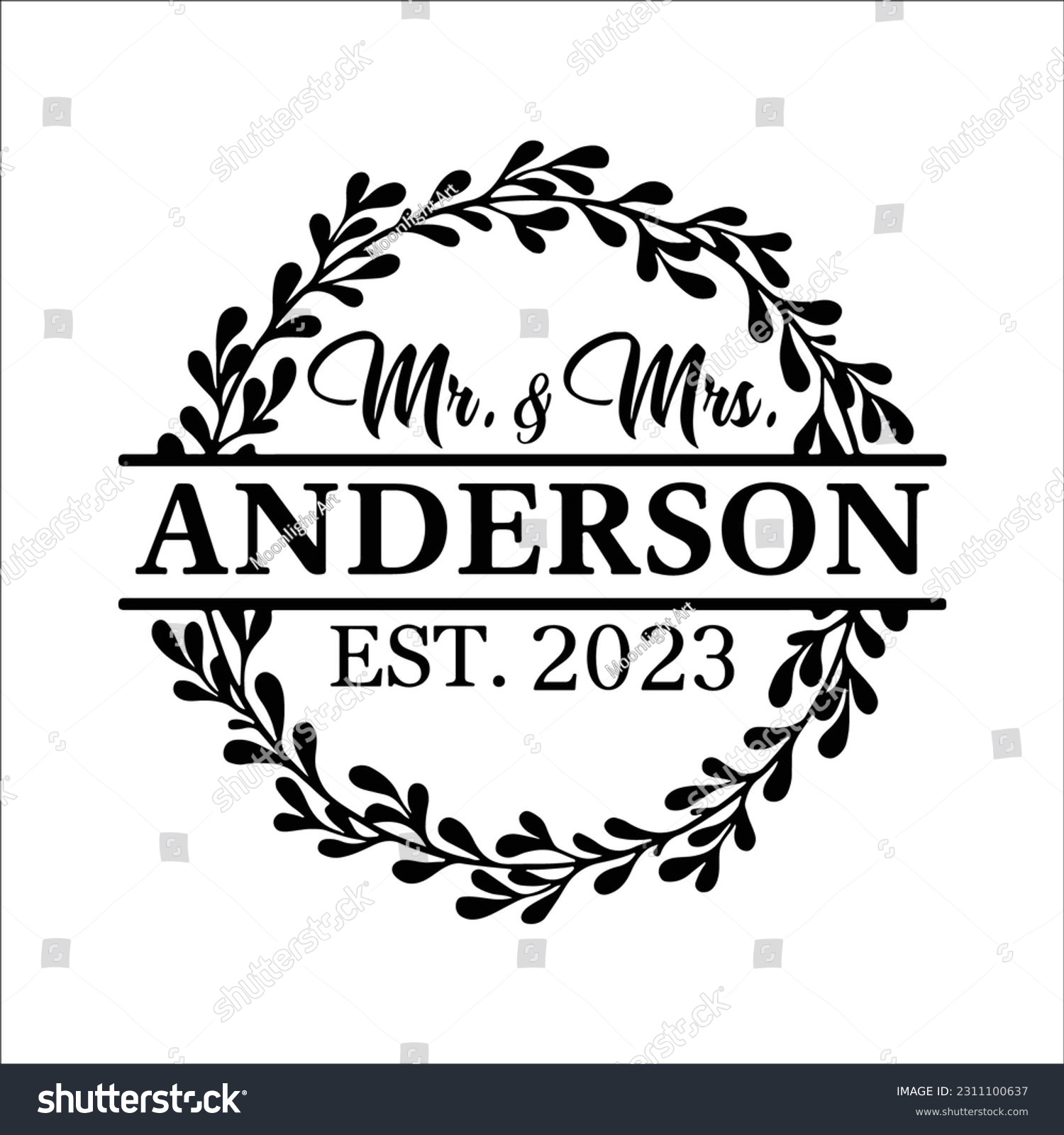 SVG of Mr. and Mrs. Spilt Monogram Svg, Mr and Mrs, Est 2023, Svg, Mr and Mrs Svg, Wedding Svg, Just Married, Cricut and Silhouette
 svg