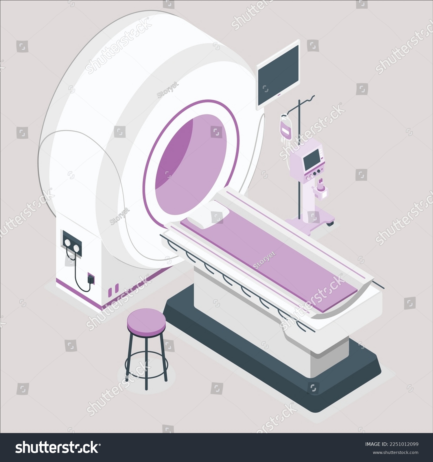 SVG of MRI machine, magnetic resonance imaging machine on a dark blue background. Concept medicine, technology, future. Side View of MRI Scanner. MRI Scans. X-ray Computed CAT Medical and Science Equipment svg