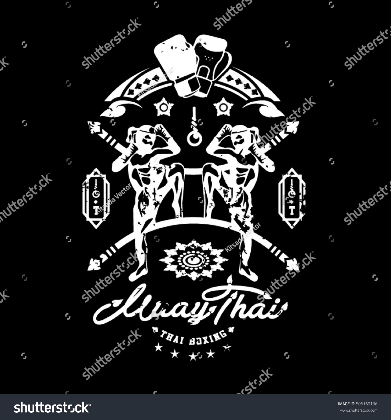 Muay Thai Club Vintage Emblem Logo Stock Vector (Royalty Free) 506169136