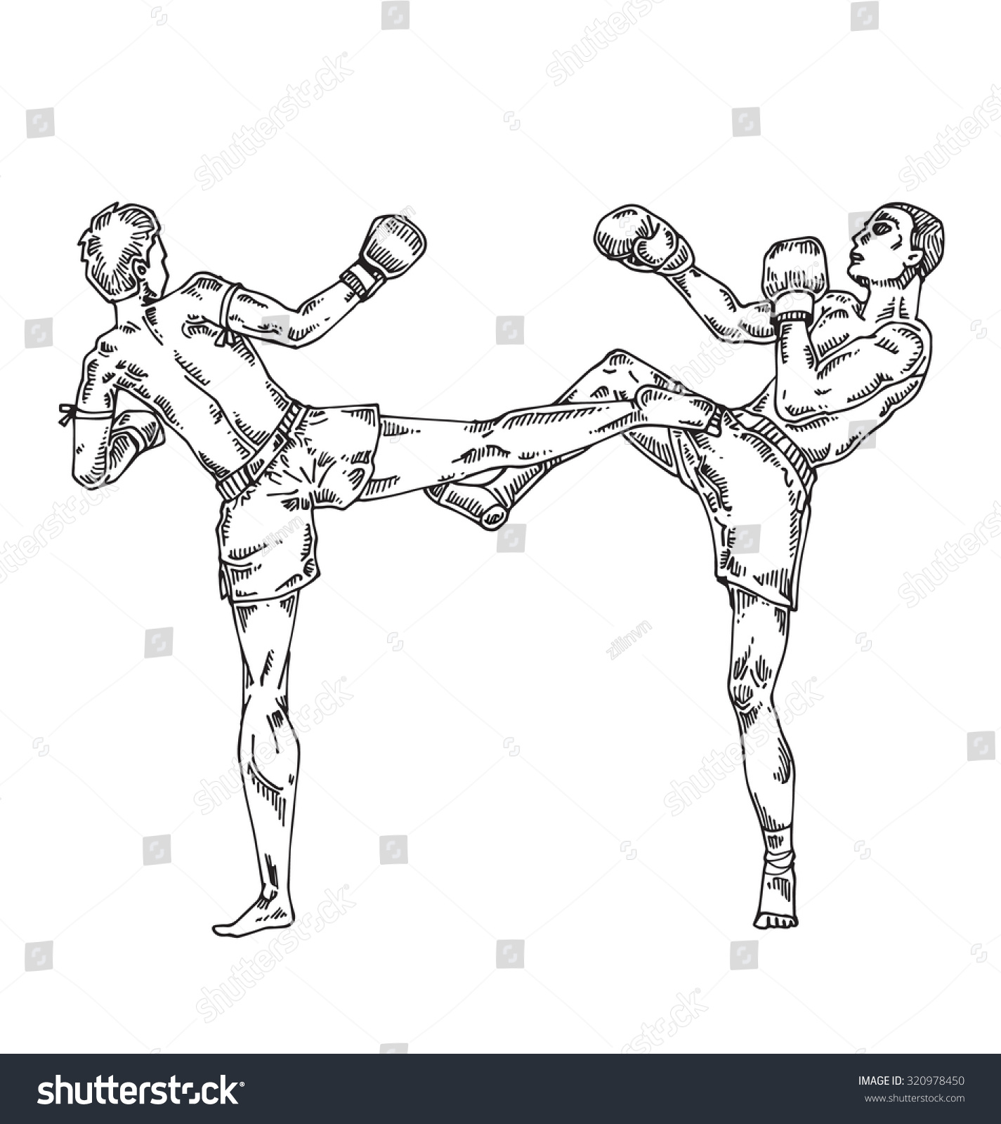 Muay Thai Hand Drawn Vector Illustration Stock Vector (Royalty Free ...