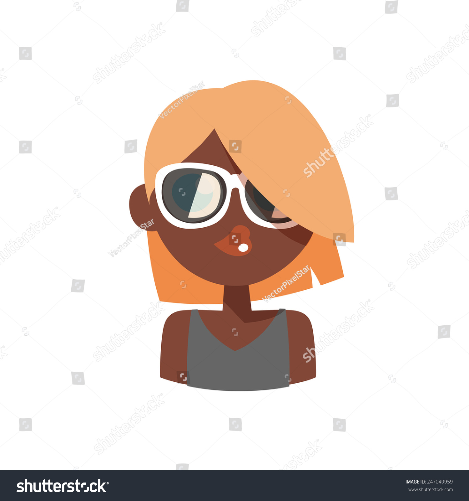 Mulatto Young Lady Avatar Character Sunglasses Stock Vector