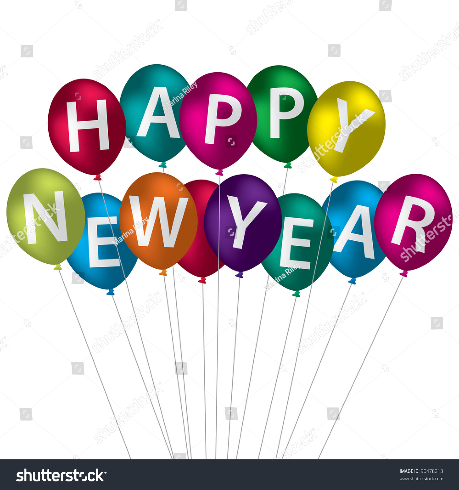 Multicoloured Happy New Year Balloon Card Stock Vector 90478213 - Shutterstock