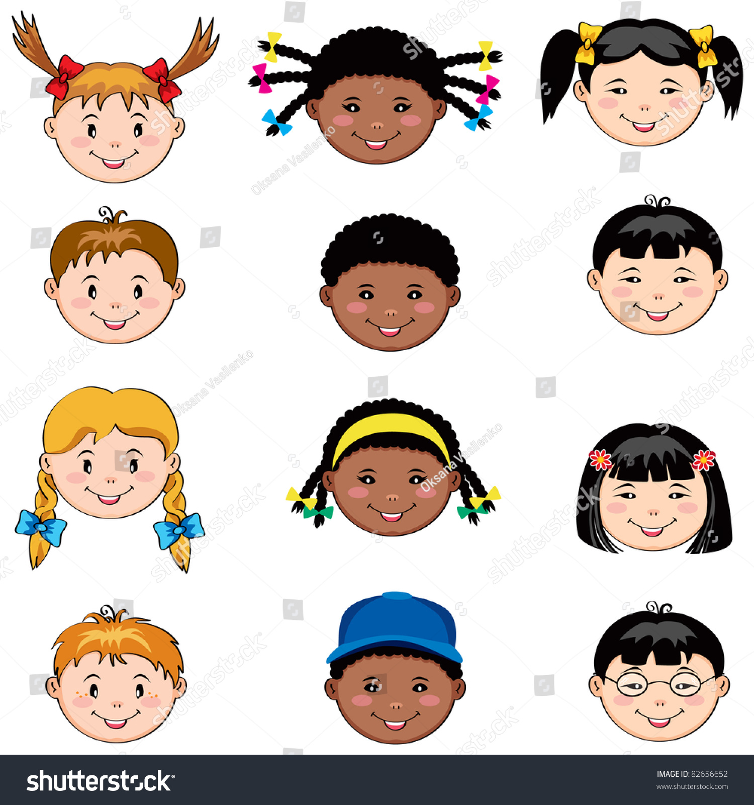 Multi Ethnic Children Faces Caucasian African Stock Vector 82656652 ...