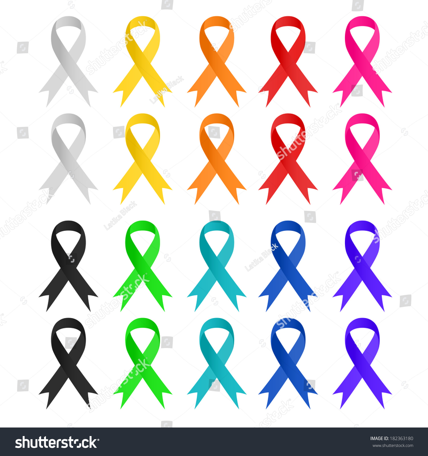 Multicolor Awareness Ribbon Set On White Stock Vector 182363180 ...