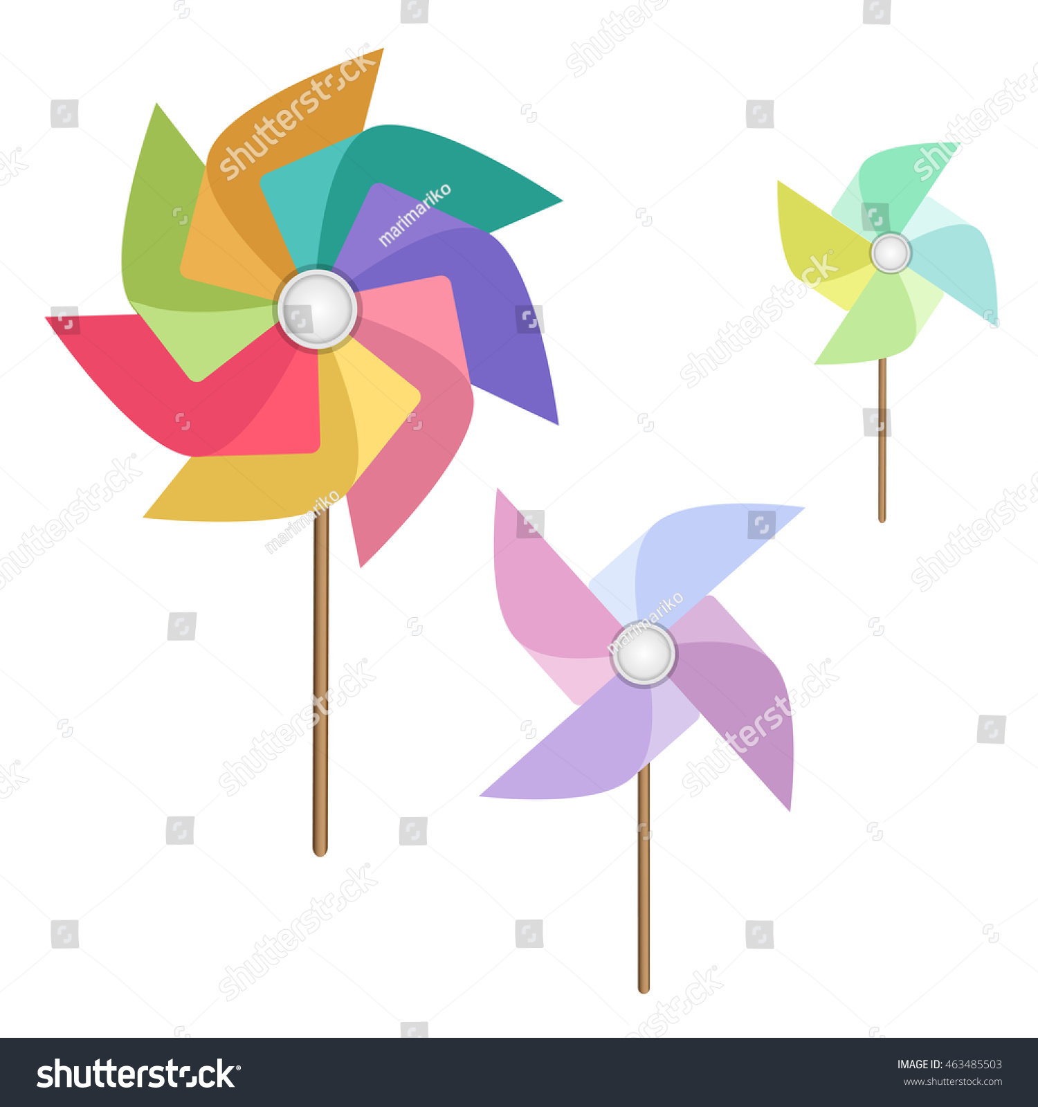 Multicolored Flat Pinwheels Isolated On White Stock Vector (Royalty ...