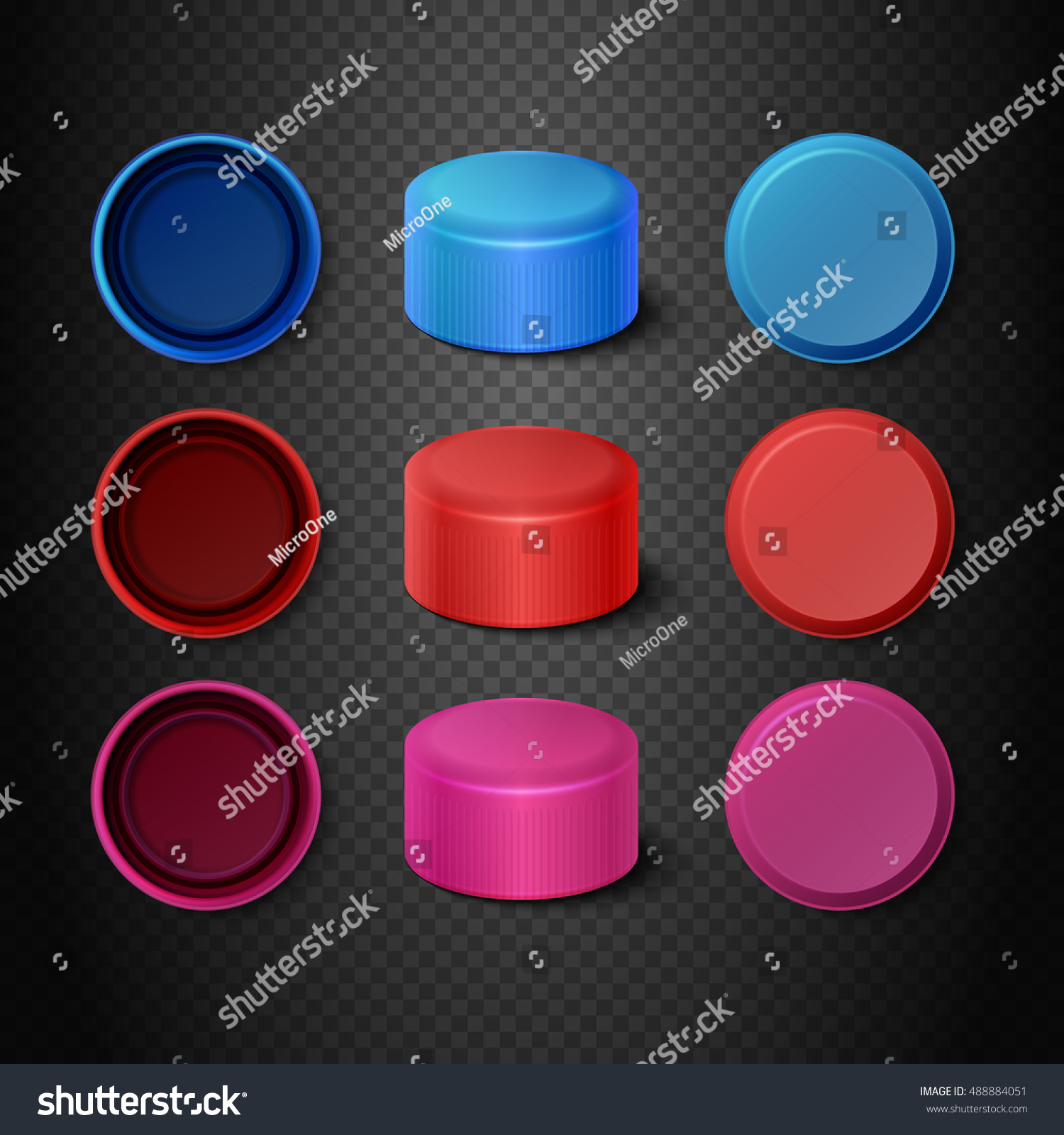 SVG of Multicolored plastic bottle caps vector set. Lids mockups for closing illustration svg