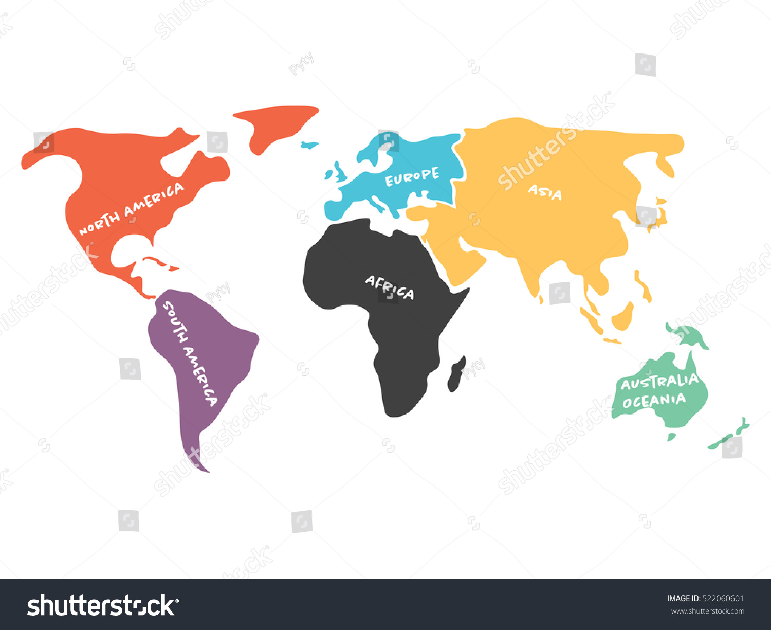 Multicolored World Map Divided Six Continents Stock Vector (Royalty ...