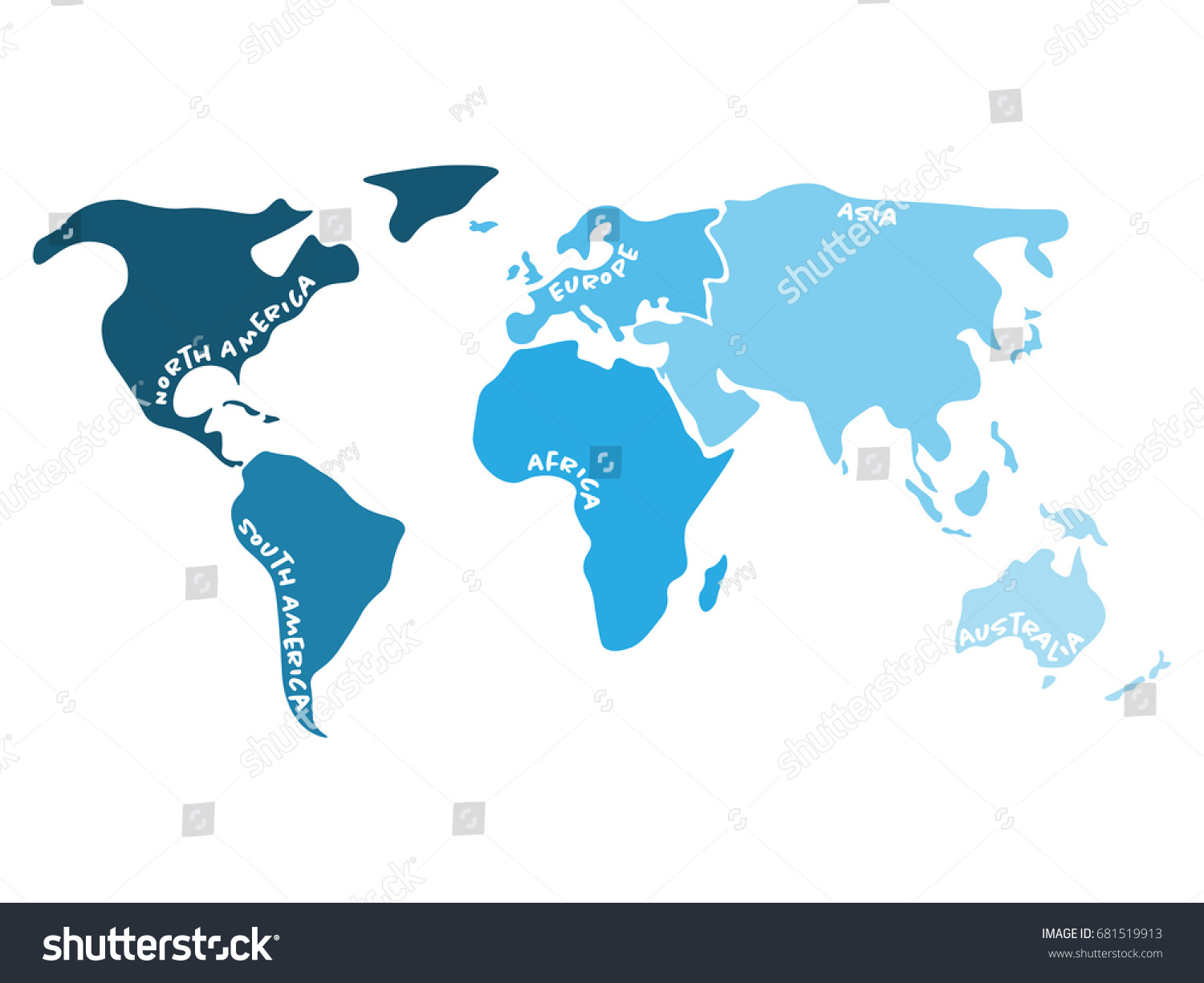 Multicolored World Map Divided Six Continents Vector De Stock Libre De Regalías 681519913 1532