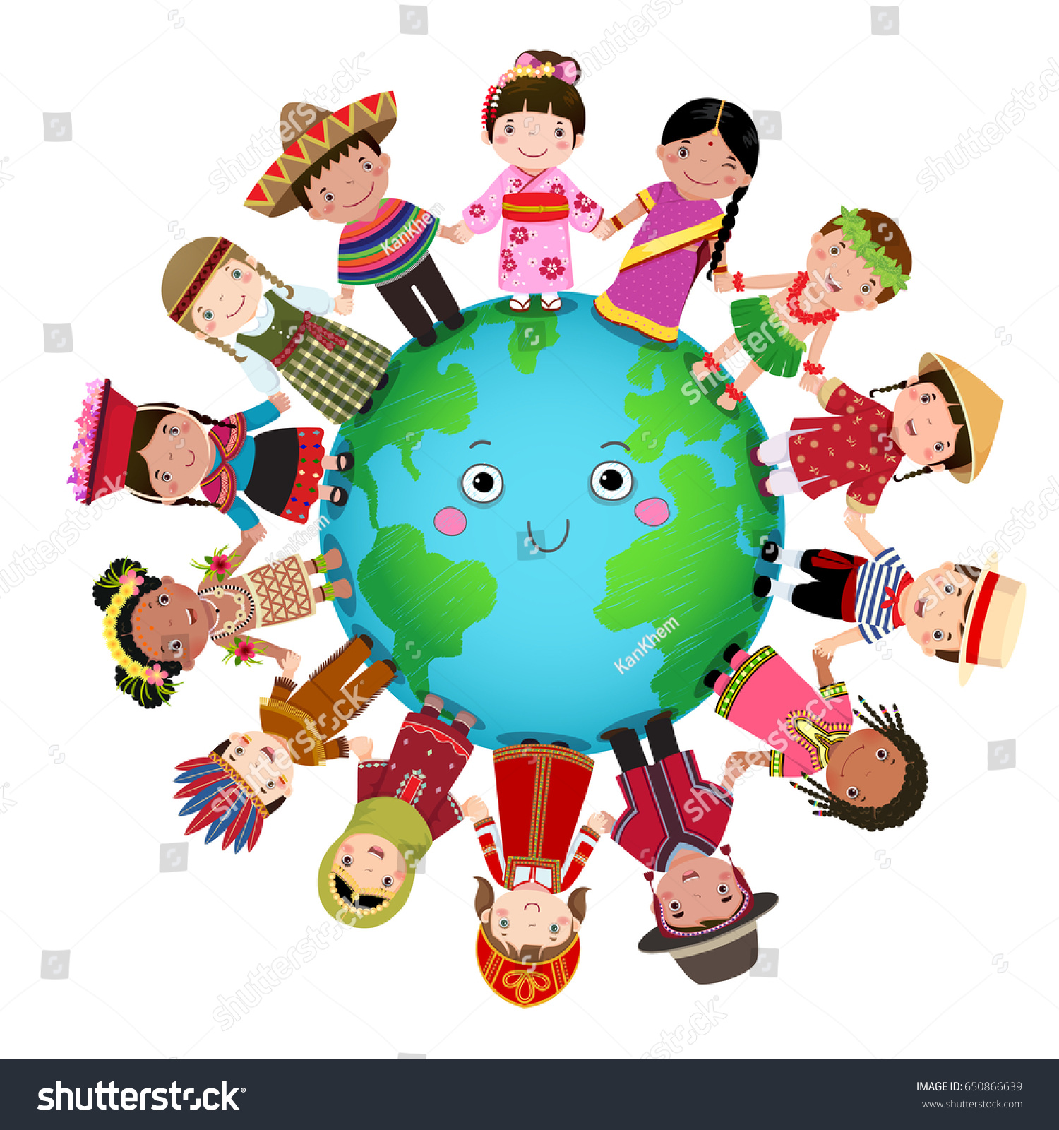 Multicultural Children Holding Hands Around World Stock Vector (Royalty ...