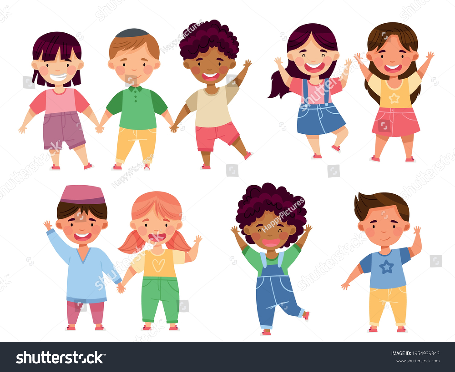 Multiethnic Children Holding Hands Smiling Vector Stock Vector (Royalty ...