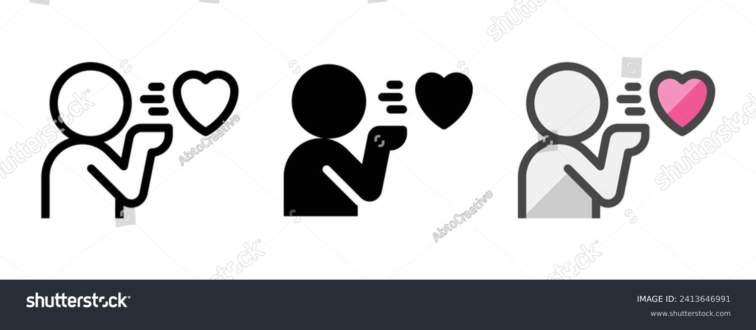 SVG of Multipurpose blow kiss vector icon in outline, glyph, filled outline style. Three icon style variants in one pack. svg