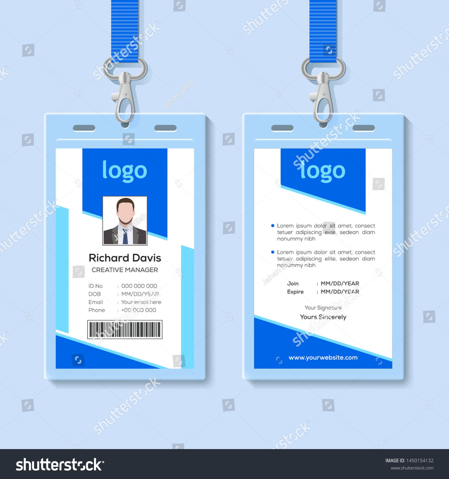 Multipurpose Blue Identity Card Vector Template Stock Vector (Royalty ...