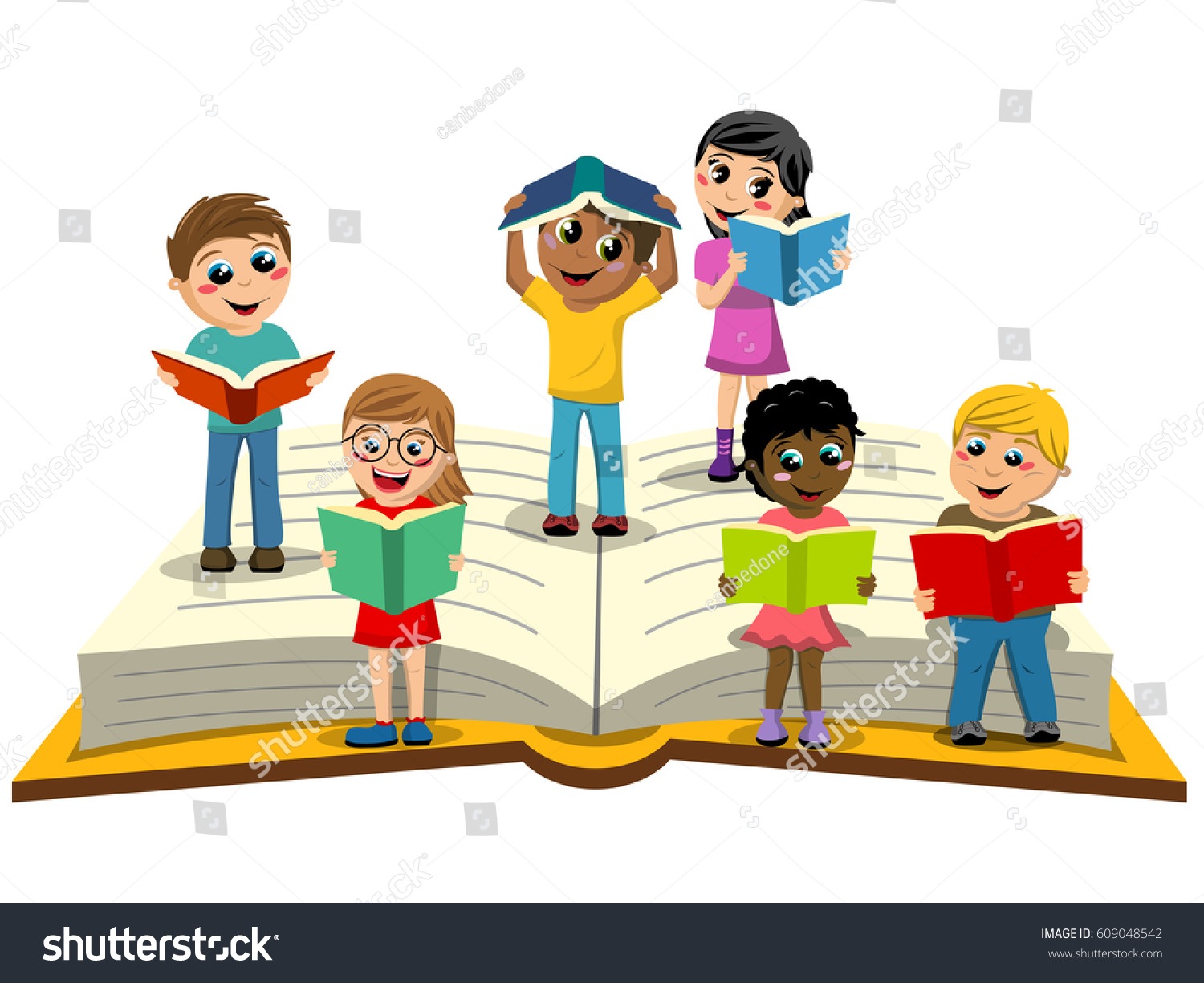 Multiracial Kids Children Reading On Big Stock Vector (royalty Free 