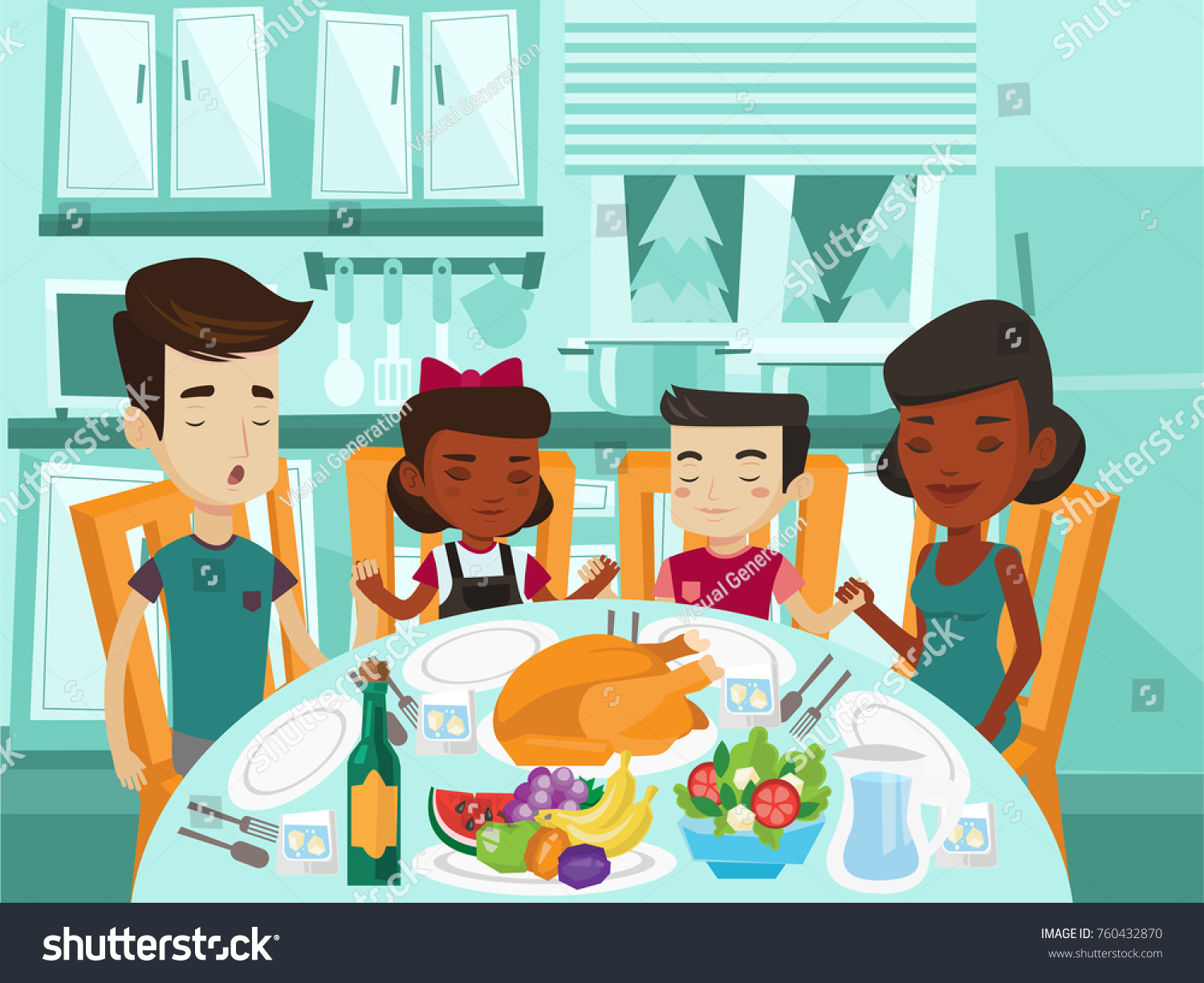 128-family-praying-at-dinner-table-stock-illustrations-images